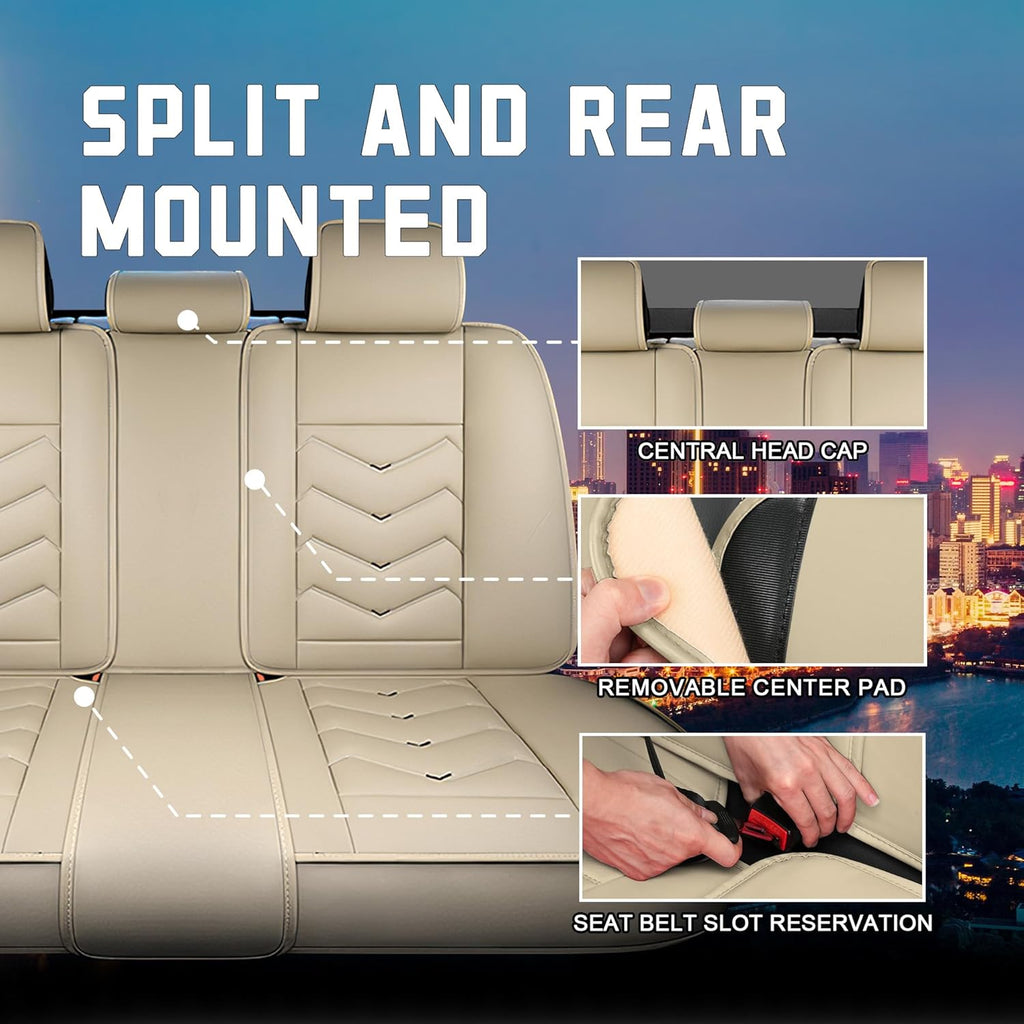Car Seat Covers for Chrysler Pacifica 2004-2025, Stylish Sport Seat Cover, Premium Nappa Leather Car Seat Cover. Automobile Seat Covers Sets.(Standard 5 Seats/Beige)