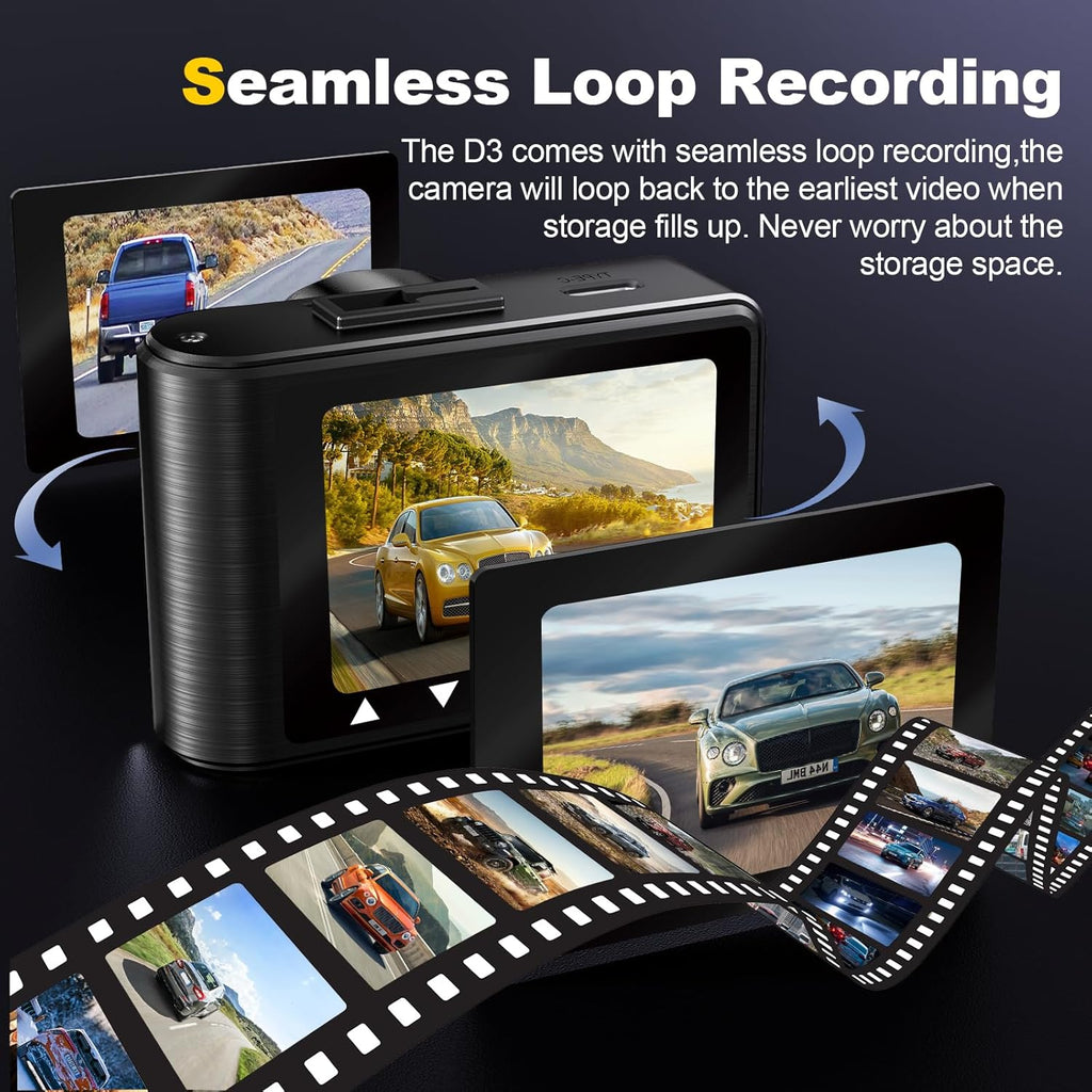 Dash Camera, 4K/1080p Dash Camera Front and Rear, Built-in 5GWiFi, Dash Cam with 64GB SD Card, Full HD 2.0” IPS Screen, for App Control, G-Sensor, Loop Recording, and Parking Mode