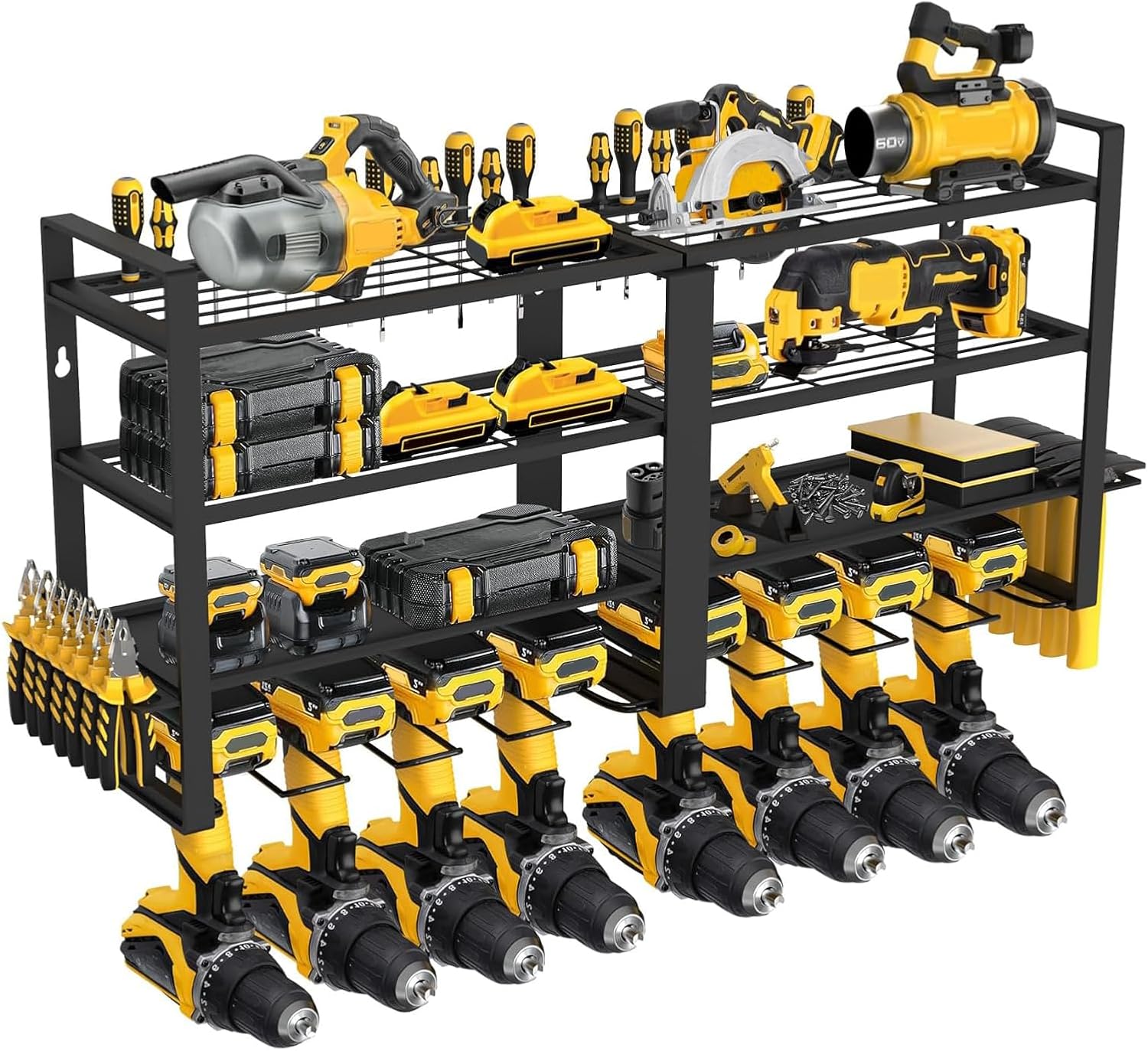 Power Tool Organizer Wall Mount, 4 Layer Heavy Duty Metal Power Tool Storage Rack, 8 Drill Holders Wall Mount, Utility Racks Cordless Tool Storage Rack for Garage Workshop Fathers Men Gift