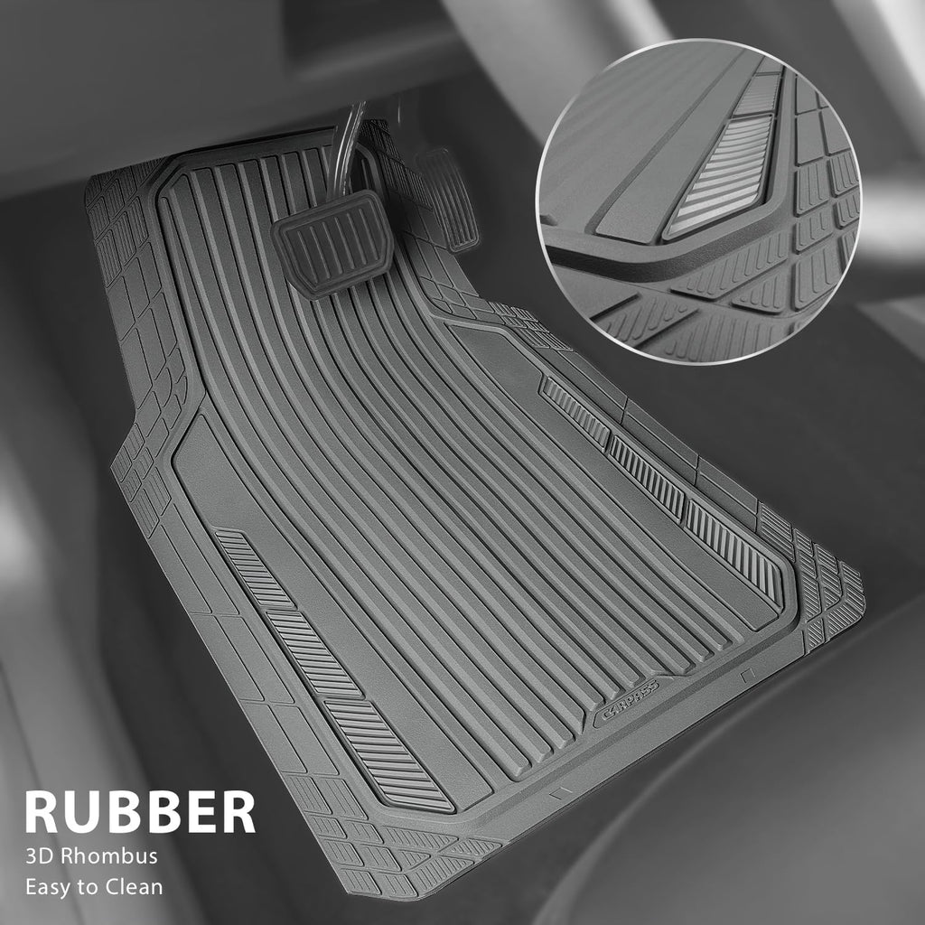 CAR PASS Heavy Duty Sporty Rubber Car Mats, Deep Dish All Weather Car Floor Mats Full Set, Waterproof Anti-Slip Automotive Matts Rugs Trim to Fit for Most Sedans SUVs Vans, 4-Piece All Gray
