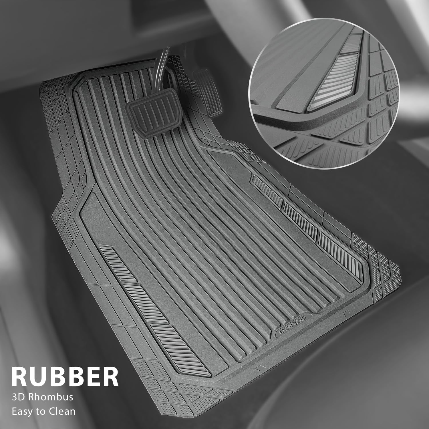 CAR PASS Heavy Duty Sporty Rubber Car Mats, Deep Dish All Weather Car Floor Mats Full Set, Waterproof Anti-Slip Automotive Matts Rugs Trim to Fit for Most Sedans SUVs Vans, 4-Piece All Gray
