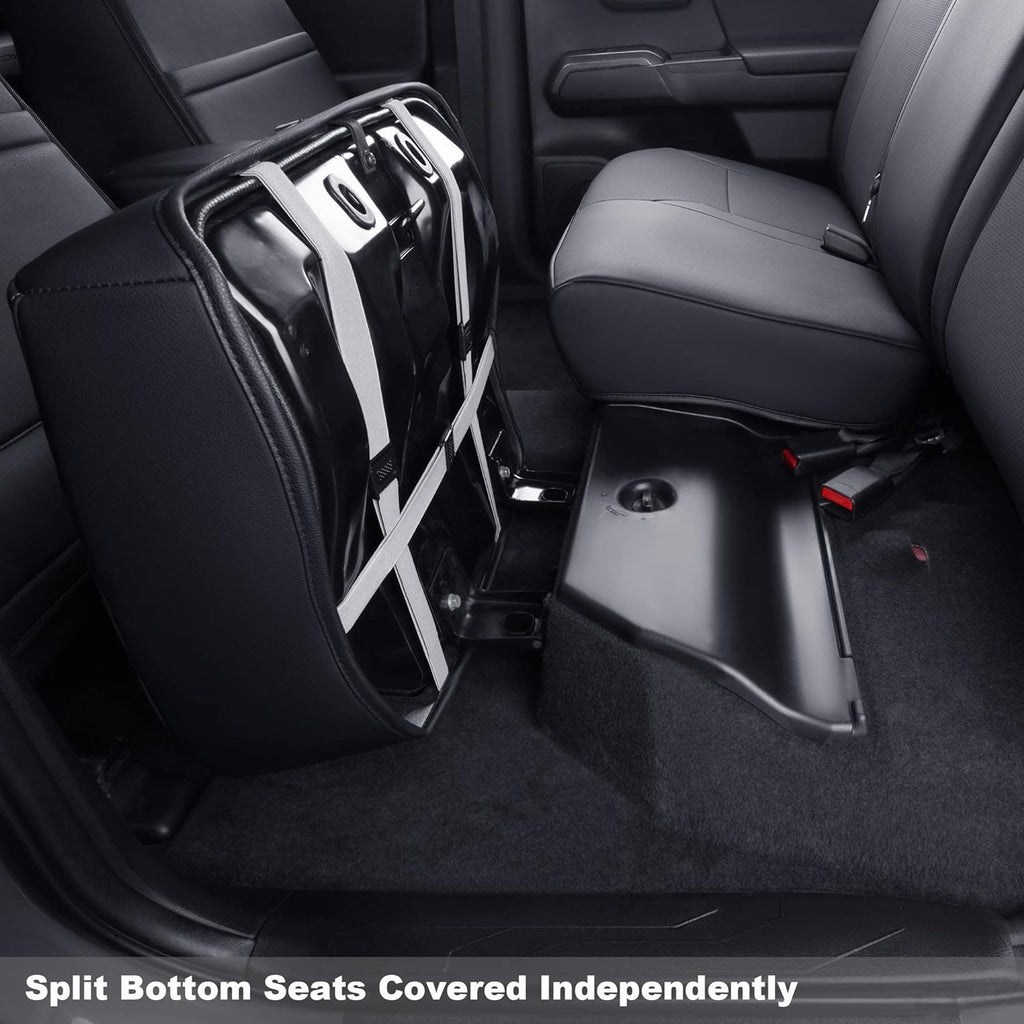 LUCKYMAN CLUB Rear Seat Covers Custom Fit for 2016-2023 Tacoma Crew Cab with Faux Leather (Black Rear)