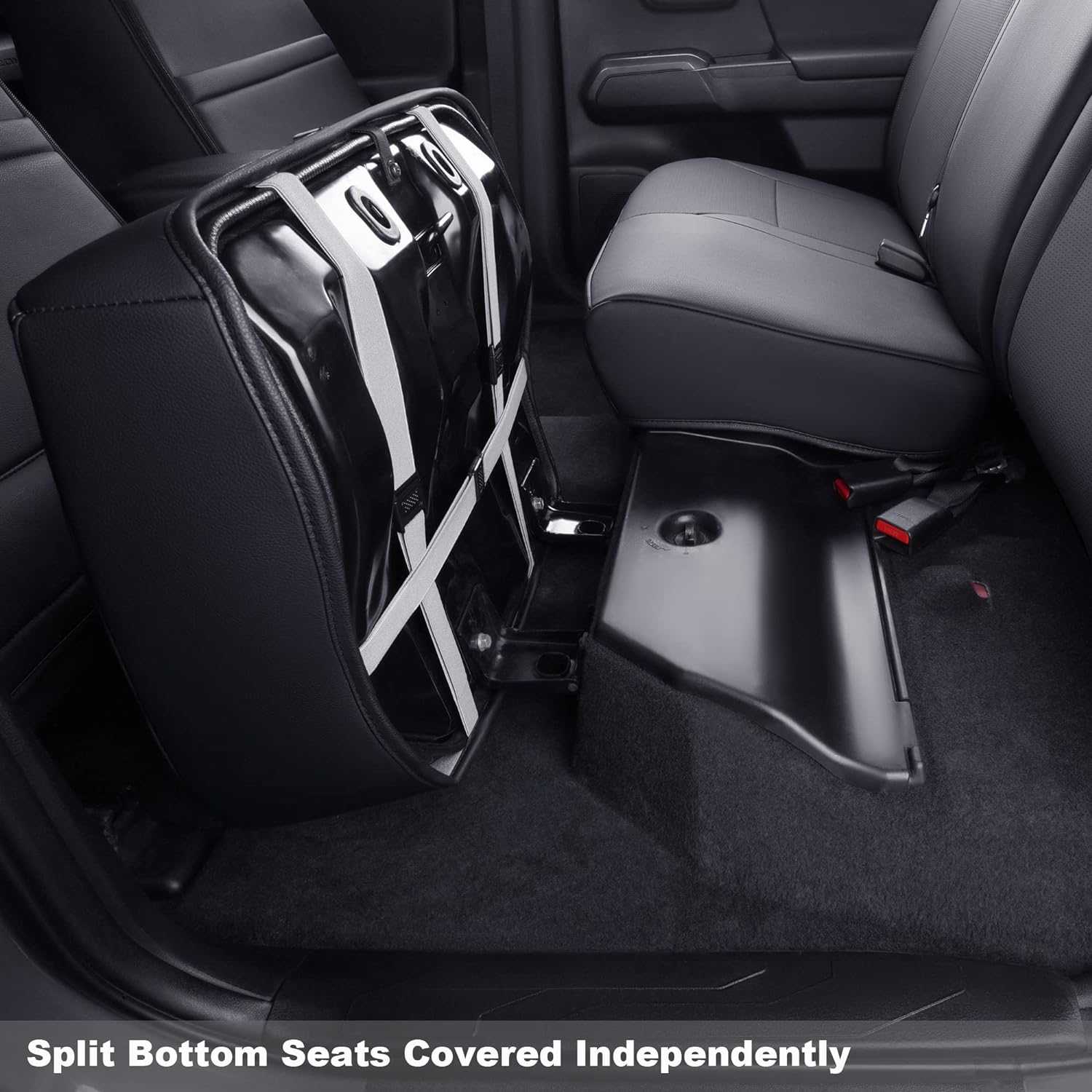 LUCKYMAN CLUB Rear Seat Covers Custom Fit for 2016-2023 Tacoma Crew Cab with Faux Leather (Black Rear)