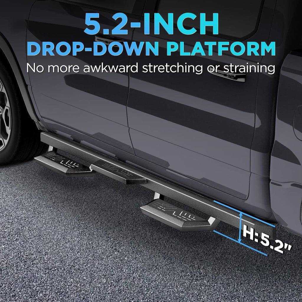 Running Boards Compatible with 2018-2025 Jeep Wrangler JL 4 Doors, Carbon Steel Coated Black Side Steps Nerf Bars