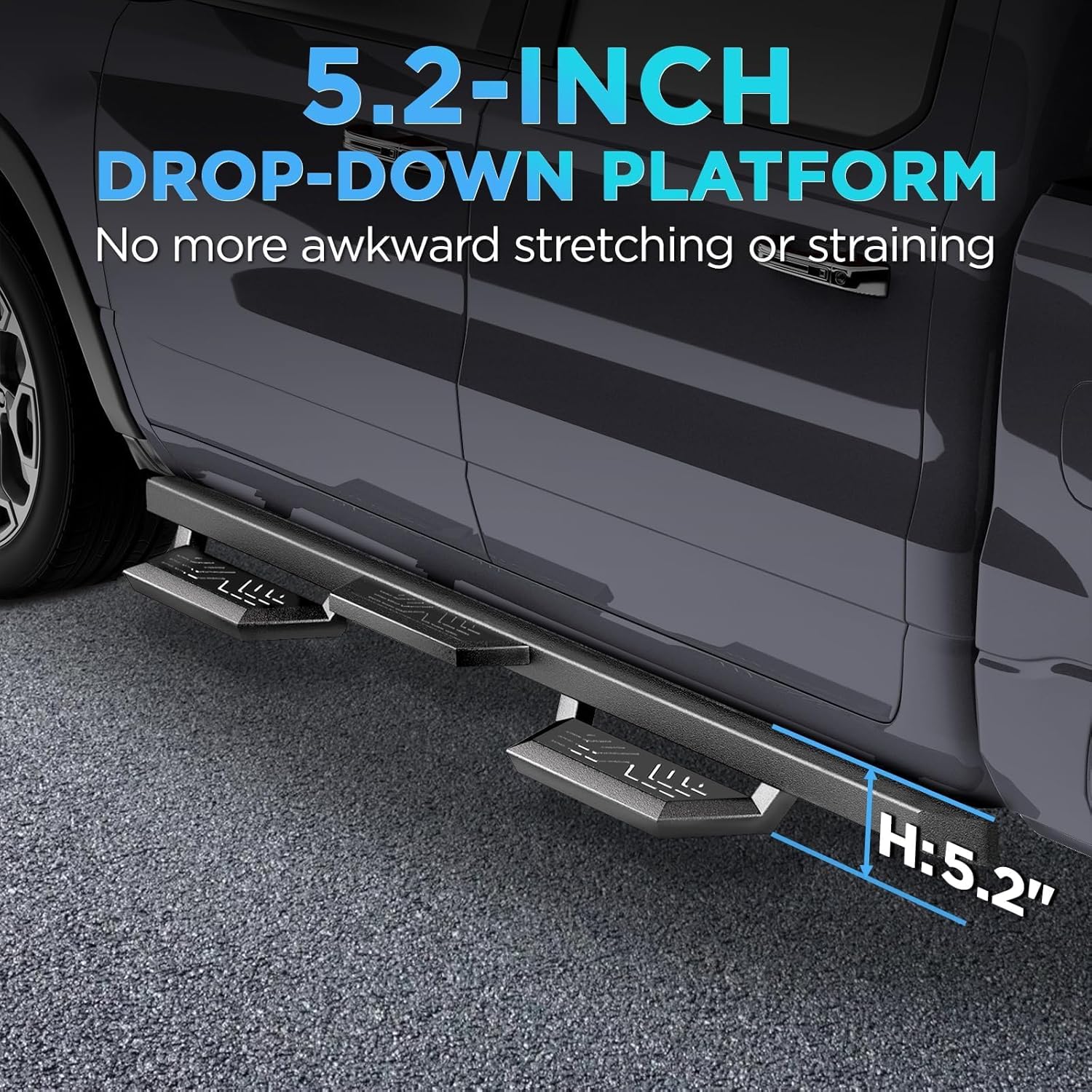 Running Boards Compatible with 2007-2018 Jeep Wrangle JK 4 Doors, Carbon Steel Coated Black Side Steps Nerf Bars
