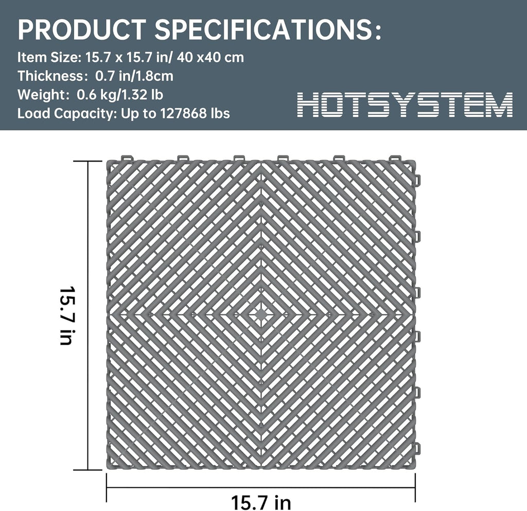 Multifunctional Interlocking Modular Garage Floor Tiles, Non-Slip Interlocking Plastic Floor Tiles, 15.7'' x 15.7'' x 0.7''(Thickness) Flooring Tile(40 Pack), Grey