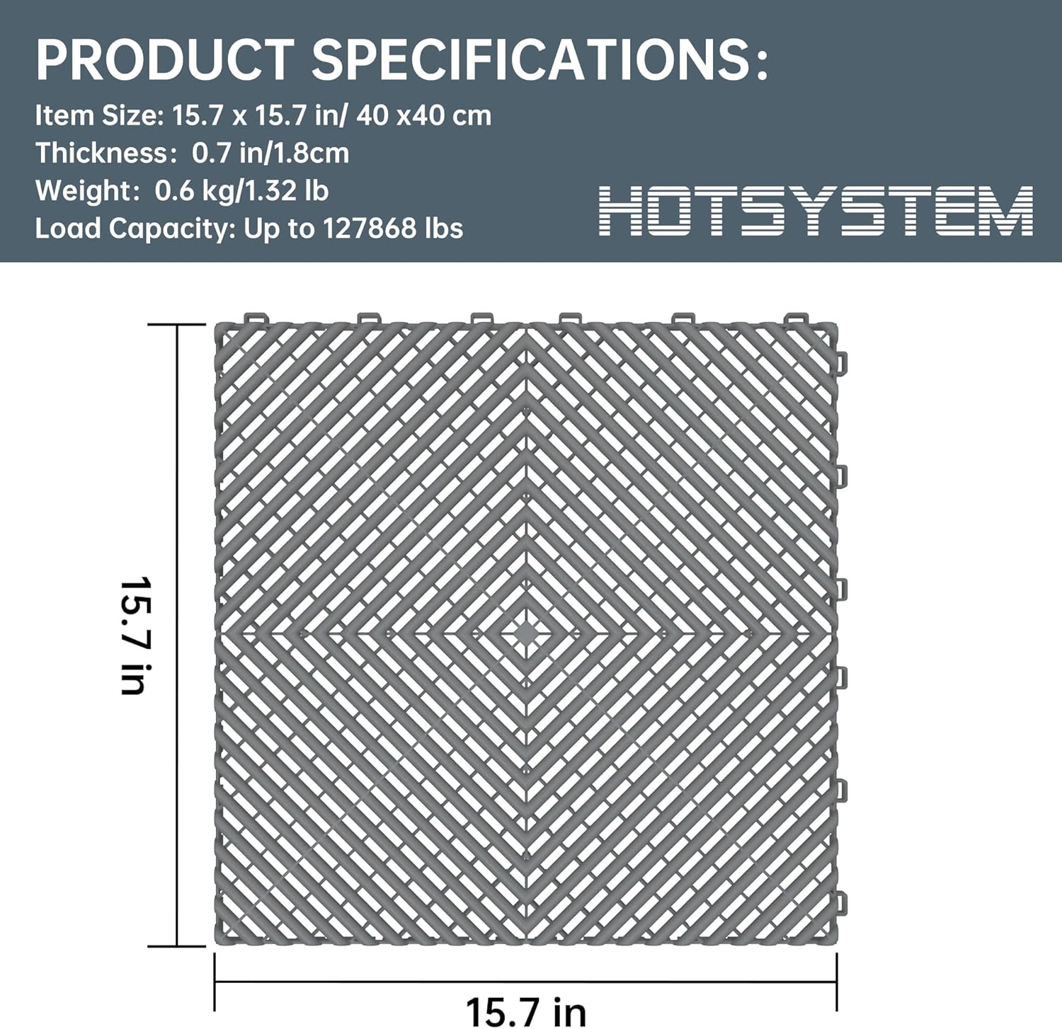 Multifunctional Interlocking Modular Garage Floor Tiles, Non-Slip Interlocking Plastic Floor Tiles, 15.7'' x 15.7'' x 0.7''(Thickness) Flooring Tile(40 Pack), Grey