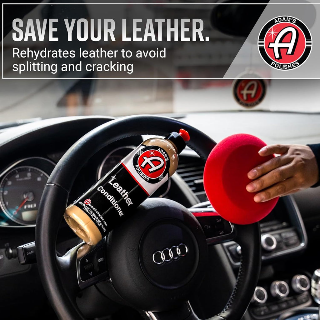 Adam's Polishes Leather Care Kit - Leather Cleaner & Conditioner Car Cleaning Supplies | UV Protection for Interior Accessories Steering Wheel Seat Dash Vinyl Shoe Polish Jacket