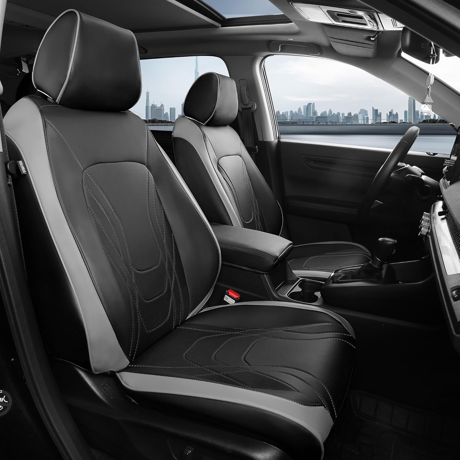 FREESOO Seat Covers for Honda CRV, Custom Fit Car Seat Covers for CRV LX EX EX-L Sport Touring Special Edition Trailsport Hybrid & Gas 2023 2024 2025 2026, Waterproof Leather Full Set, Black & Gray