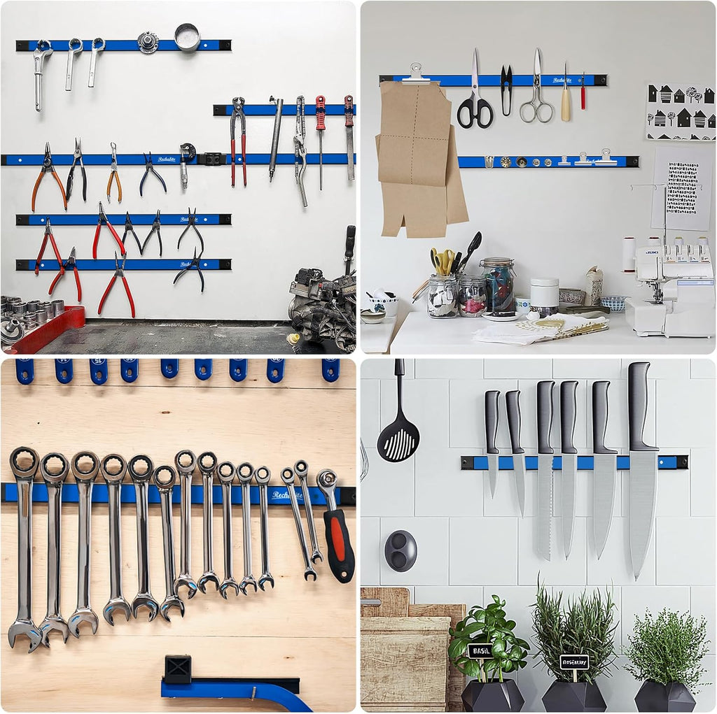 4 Pieces 24" Magnetic Tool Holder Strip, Blue Magnet Bar, Metal Tool Organizer Rack for Garage Organization, Easy To Install in Workshop, Mounting Screws Included