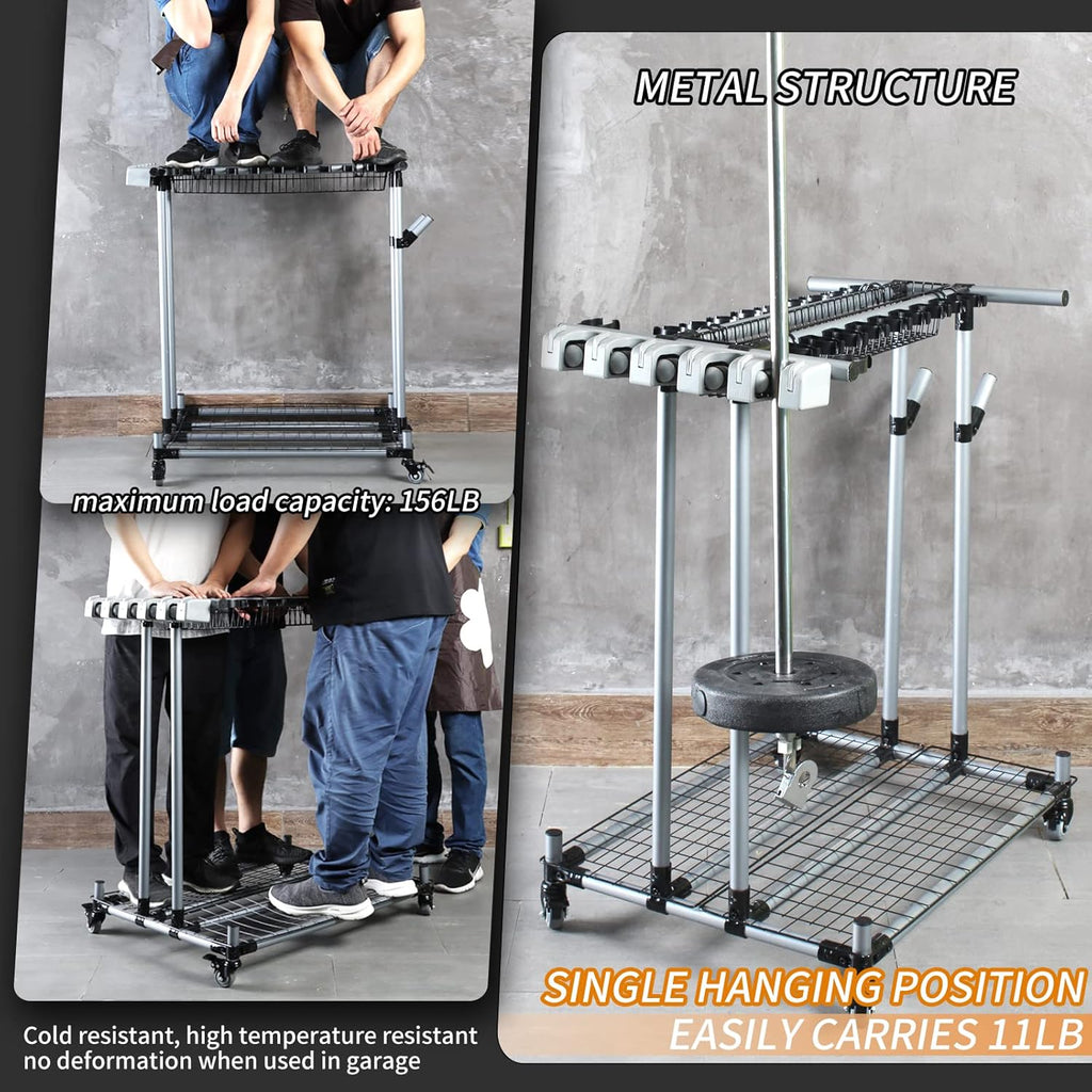 Mobile garden tool organizer metal Garage Storage Holder storage large long lawn tools heavy duty tool rack sturdy yard cart