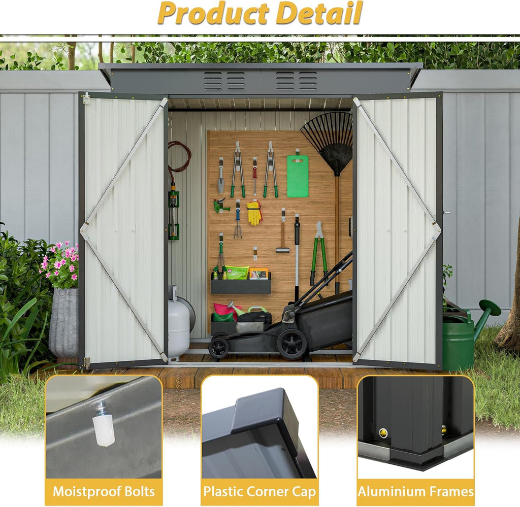 6x4 FT Outdoor Metal Storage Shed with Lockable Door & Floor Frame, Heavy-Duty Garden Tool Shed, Weatherproof Steel Utility Shed for Backyard, Patio, or Lawn Organization