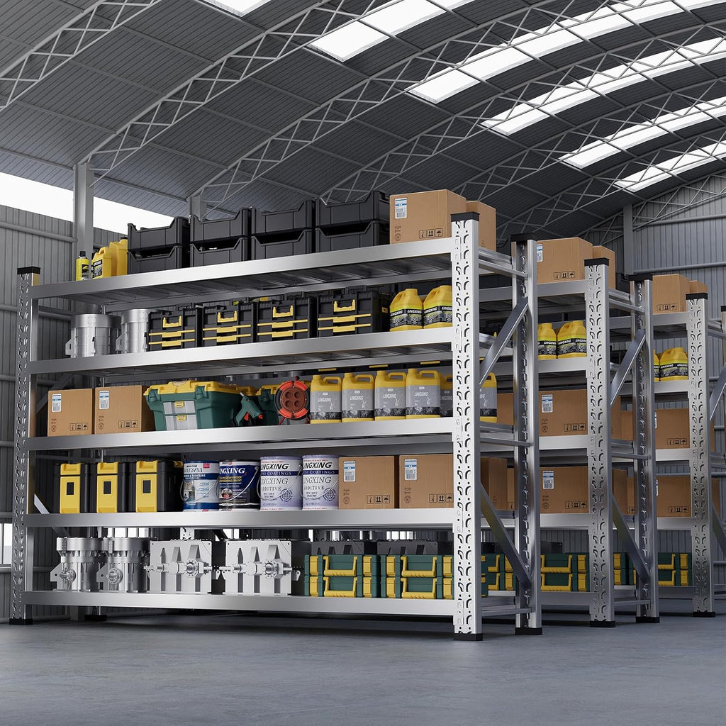 ZZV 78" W x 78" H Garage Shelving Heavy Duty Storage Shelves 5 Tier Stainless Steel Industrial Shelf Adjustable Garage Shelving Unit Utility Rack Shelf for Warehouse Basement Kitchen, 3858 LBS