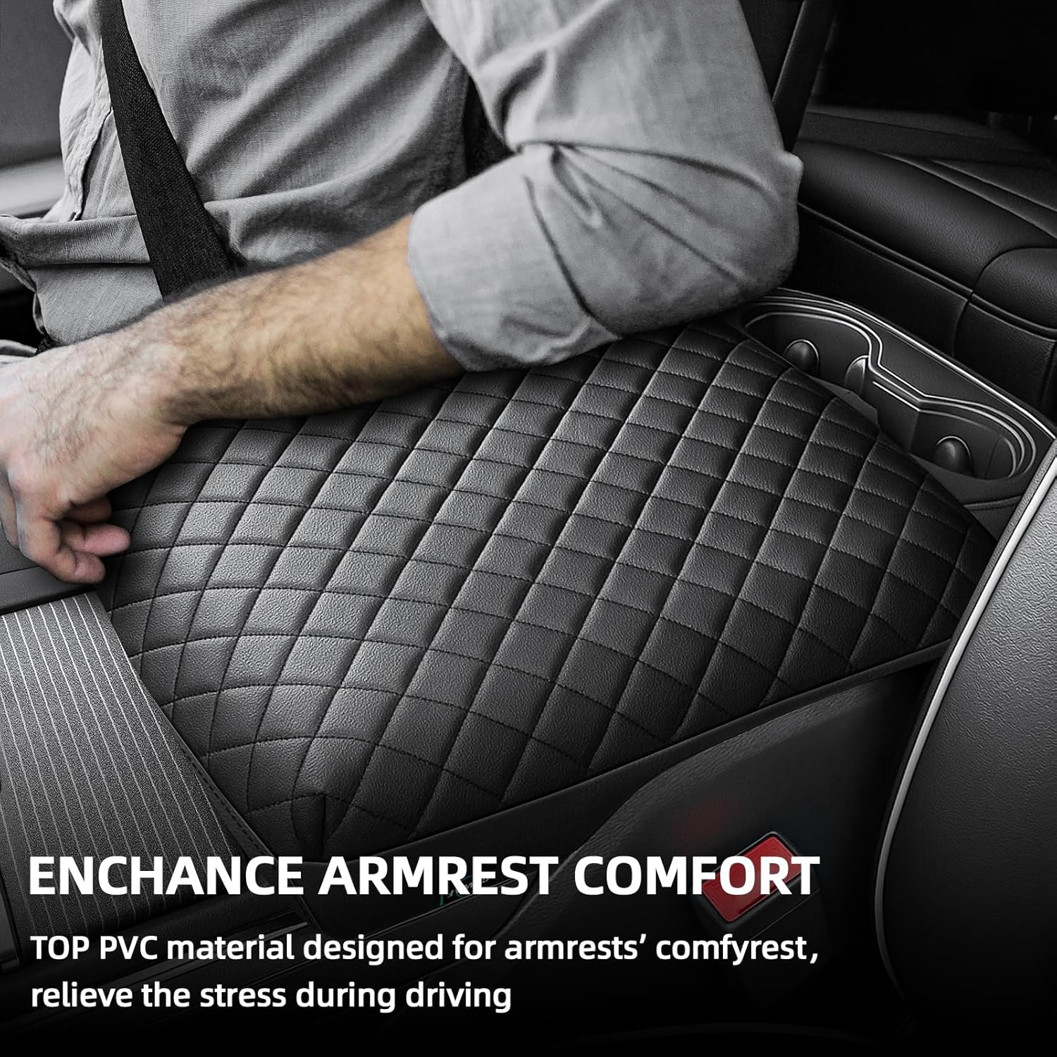 Center Console Cover Compatible with 2009-2025 Ram, Leather Arm Rest Armrest Cover for Car, Middle Console Cover, Full Protection Armrest Cover Lid Pad Cushion