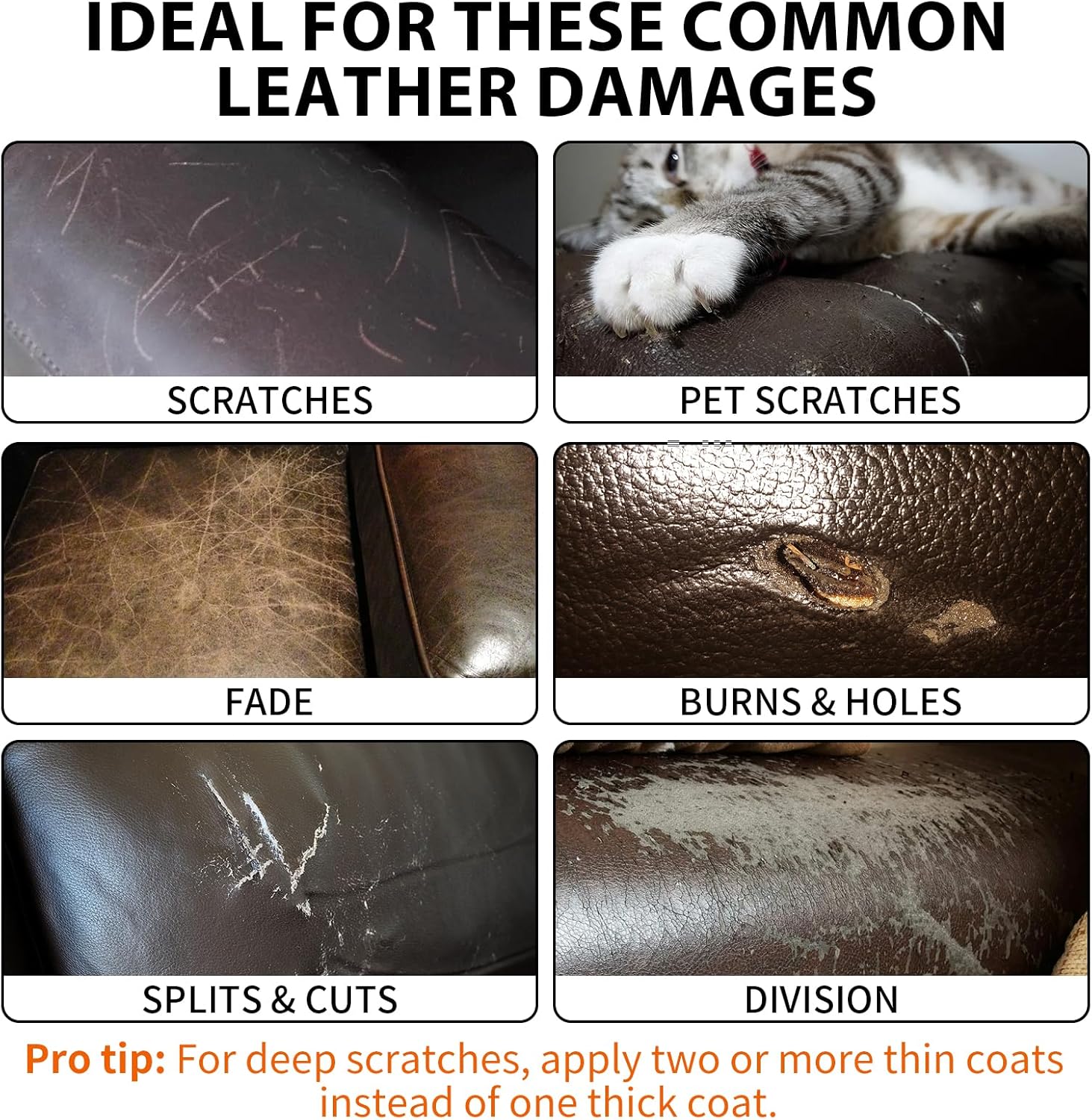 Leather Repair Kit,Car Seats, Sofa,Jacket & Purse - Repairs Burn Holes,Scratches,Tears - Restores Faux,Vinyl,Artificial and Real Leather (Brown)