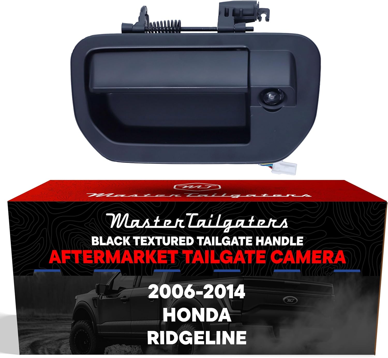 Master Tailgaters Black Tailgate Handle with Backup Camera Replacement for Honda Ridgeline (2006-2014) | IP68 Waterproof | Parking Grid Lines Available | Easy to Install