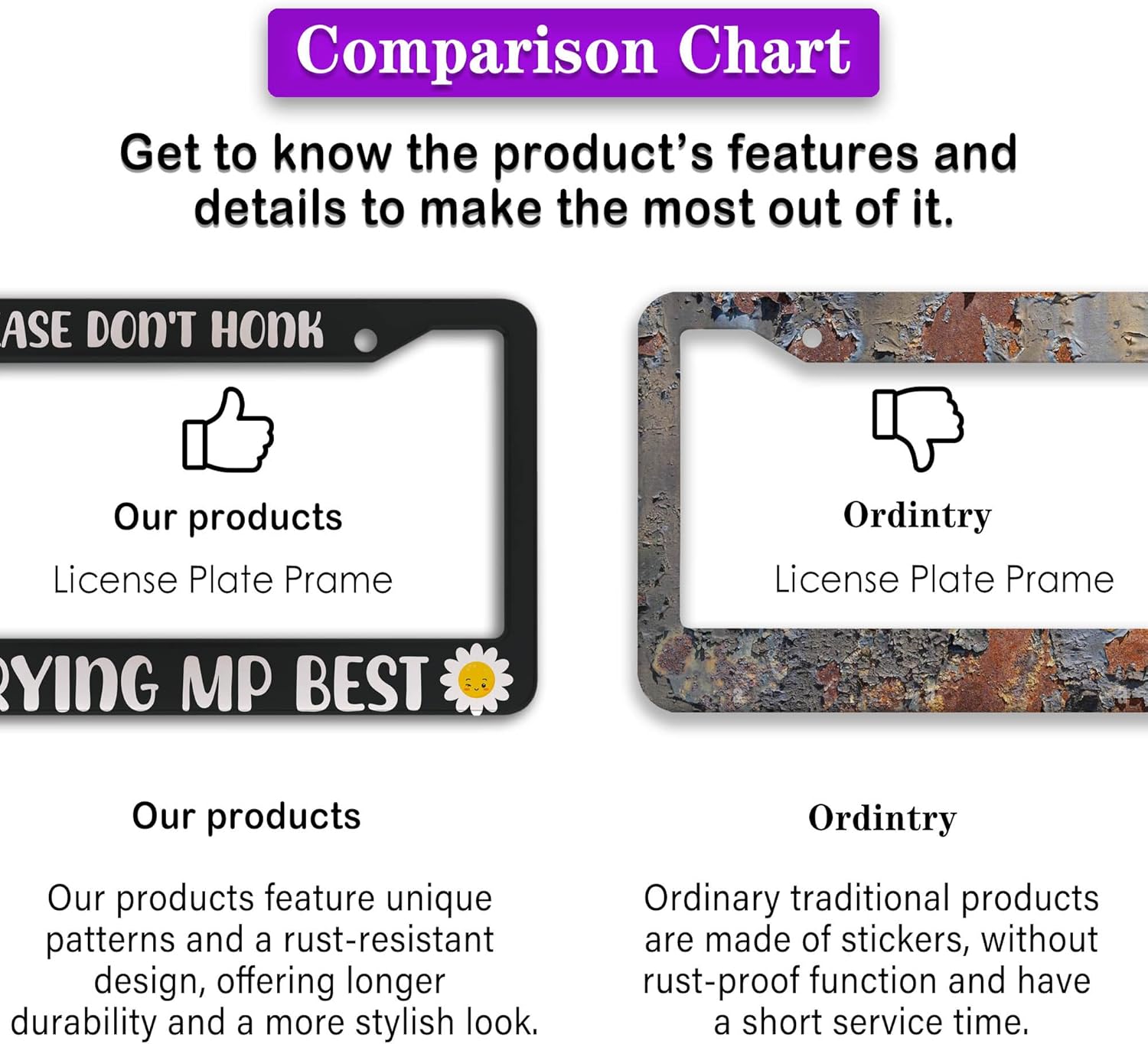 License Plate Cover Black and White License Plate Frames Please Don’t Honk I'm Trying My Best Aluminum Metal Car Accessory 2 Pack with Screw Covers Set