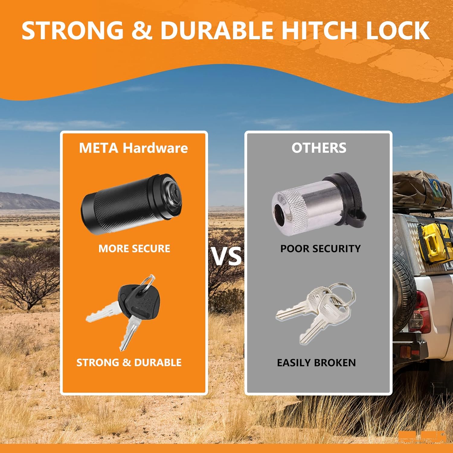 Trailer Hitch Locks, Hitch Lock with 5/8'' Pin Fits Class III IV 2" Hitch Receivers, Locking Hitch Pin with Anti-Rattle O-Rings for Trailer Truck Car Boat (2 Pack)