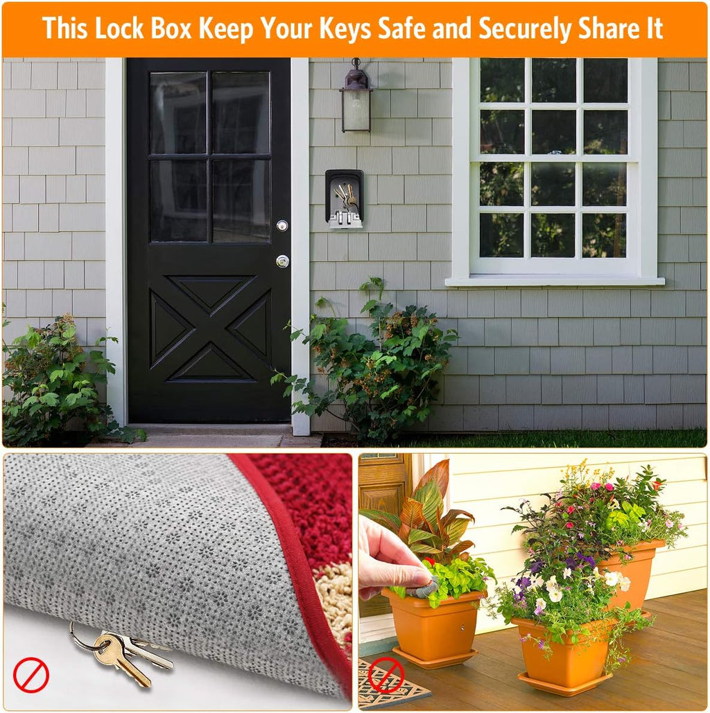 Fayleeko Key Lock Box Wall Mounted, 4 Digit Combination Lockbox for Outside, House Keys - 5 Keys Capacity, Key Safe Security Storage Lock Box for Indoor, Outdoor, Garage, Garden, Store (Black, 2Pack)