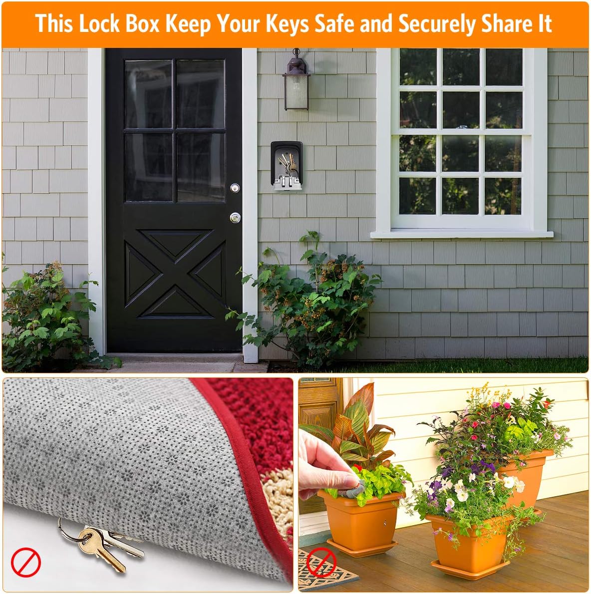 Key Lock Box Wall Mounted, Fayleeko 4 Digit Combination Lockbox for Outside, House Keys - 5 Keys Capacity, Key Safe Security Storage Lock Box for Indoor, Outdoor, Garage, Garden, Store (Grey, 1Pack)