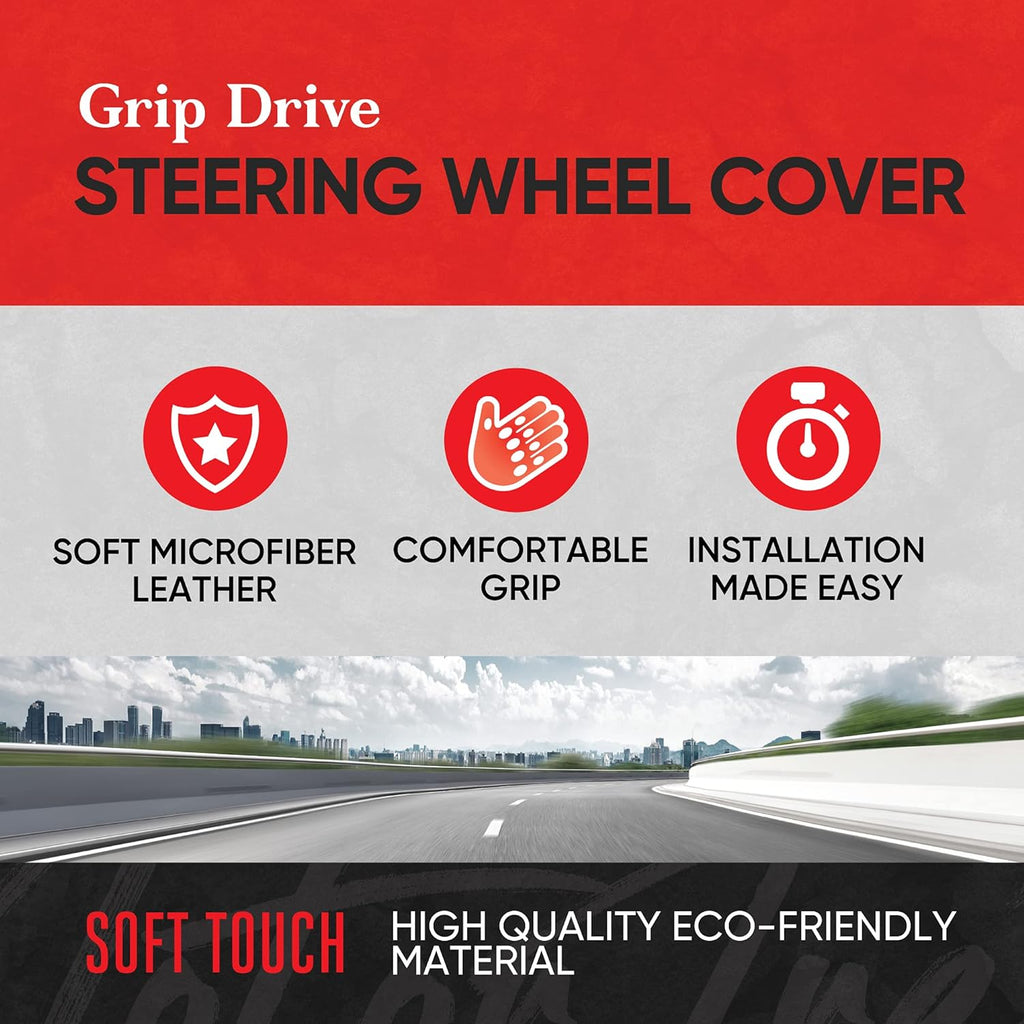 Motor Trend GripDrive Carbon Fiber Steering Wheel Cover, Non-Slip Sporty Racing Faux Leather Ergonomic Comfortable Handle, Steering Wheel Cover for Cars Trucks Vans SUV - Fits Standard 15 Inch - Gray