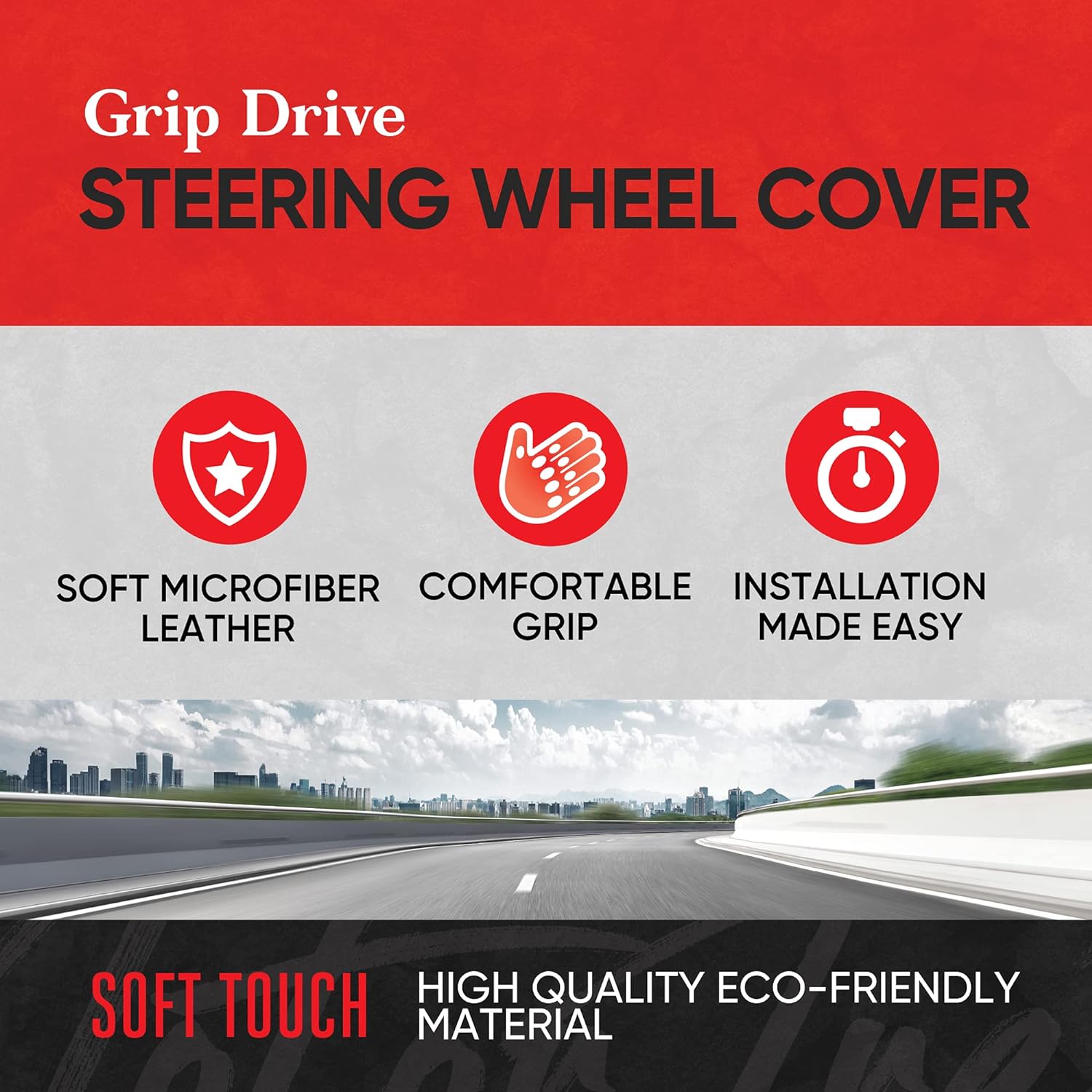 Motor Trend GripDrive Carbon Fiber Steering Wheel Cover, Non-Slip Sporty Racing Faux Leather Ergonomic Comfortable Handle, Steering Wheel Cover for Cars Trucks Vans SUV - Fits Standard 15 Inch - Gray