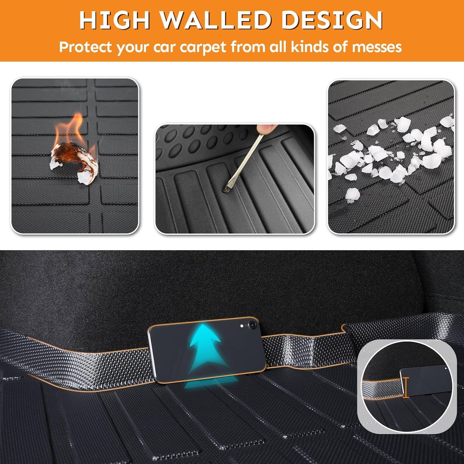 Binmotor-Floor Mats & Cargo Liner for Ford Bronco Sport 2021-2024 2025, All Weather Car Mats Bronco Sport, 1st & 2nd & Rear Cargo Mat, Rubber Mats Custom Fit for Bronco Sport Accessories