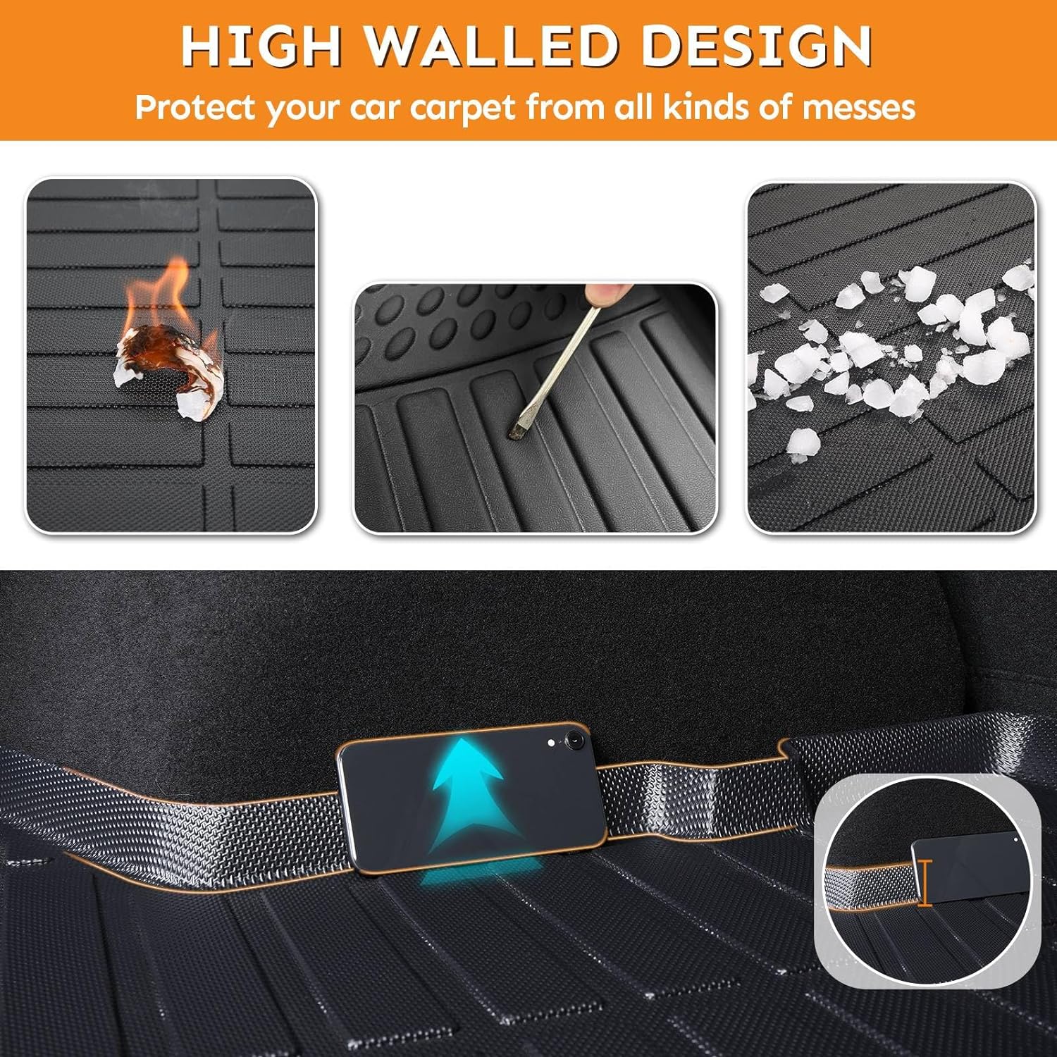 Binmotor-Floor Mats for Toyota Camry 2012-2017, Front & 2nd Row,TPE All Weather Car Accessories Mats Camry Custom Fit Rubber Liners Waterproof, Nonslip