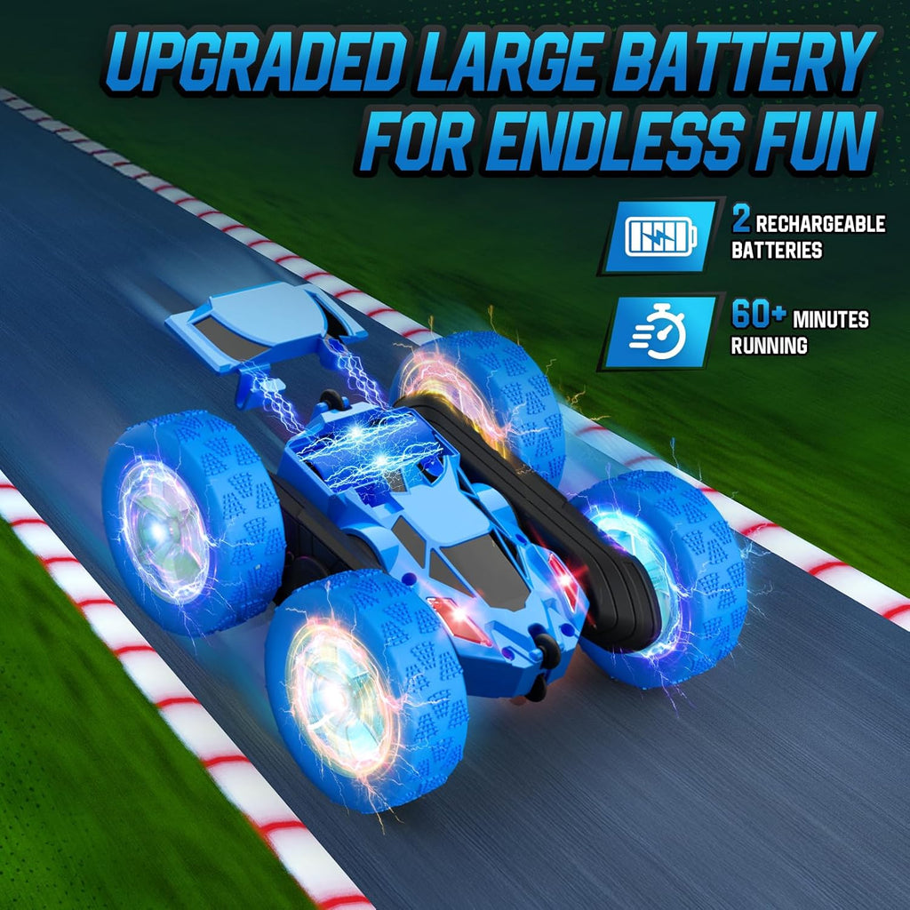 Remote Control Car for Boys 6-12 Year Old Double Sided 360°Rotating 4WD Rechargeable RC Cars Race Stunt Toy Car for Kids Birthday-Blue