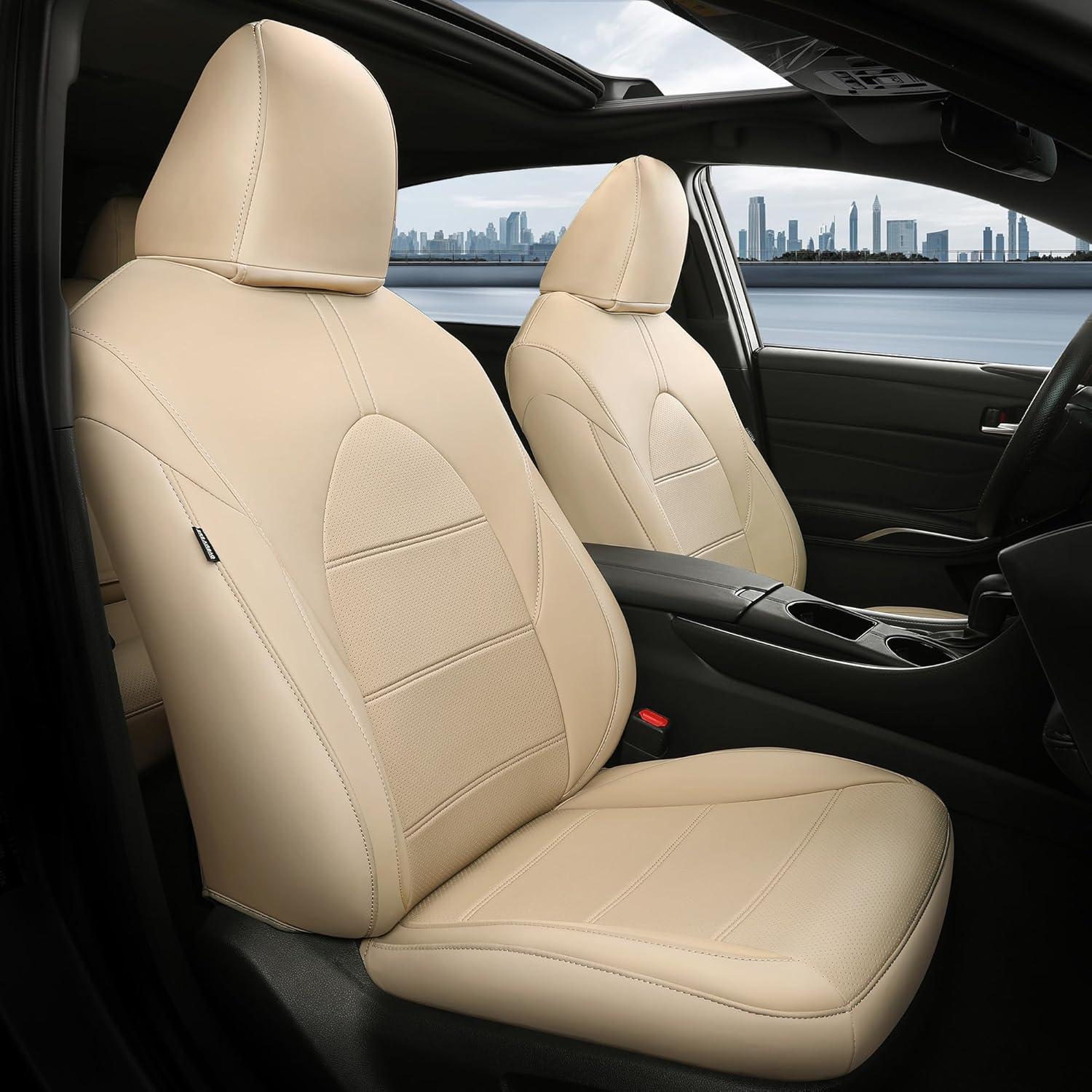 for Toyota Camry Seat Covers LE SE SE Nightshade 2018 2019 2020 2021 2022 2023 2024 - Waterproof Luxury Leather Seat Covers for Cars, Custom Fit Car Seat Covers Full Set, Beige Not for Hybrid