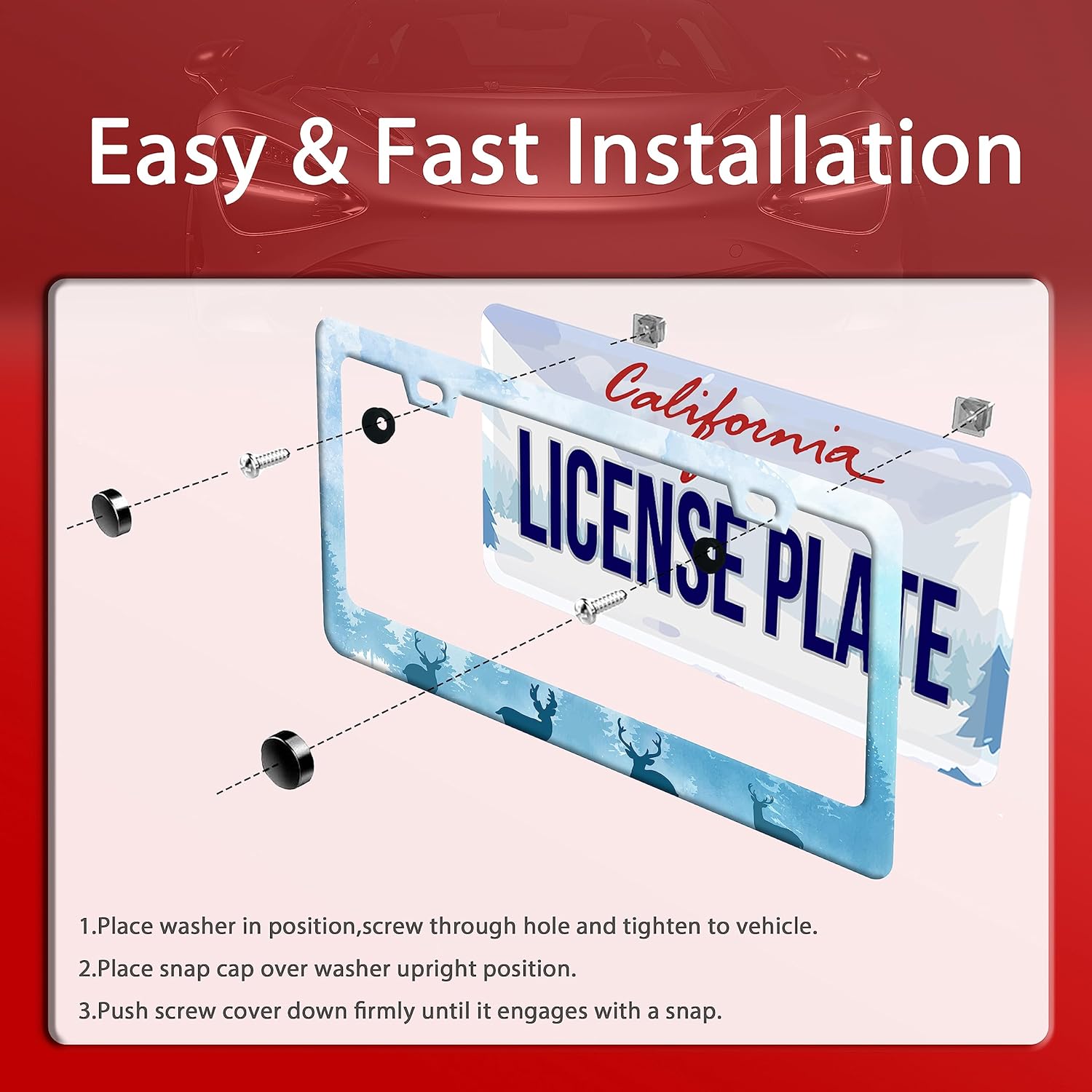 Deer License Plate Deer Forest License Plate Stainless Steel Parts Funny License Plate Decorative with Screws Size 12.3" x 6.3" for Women Men