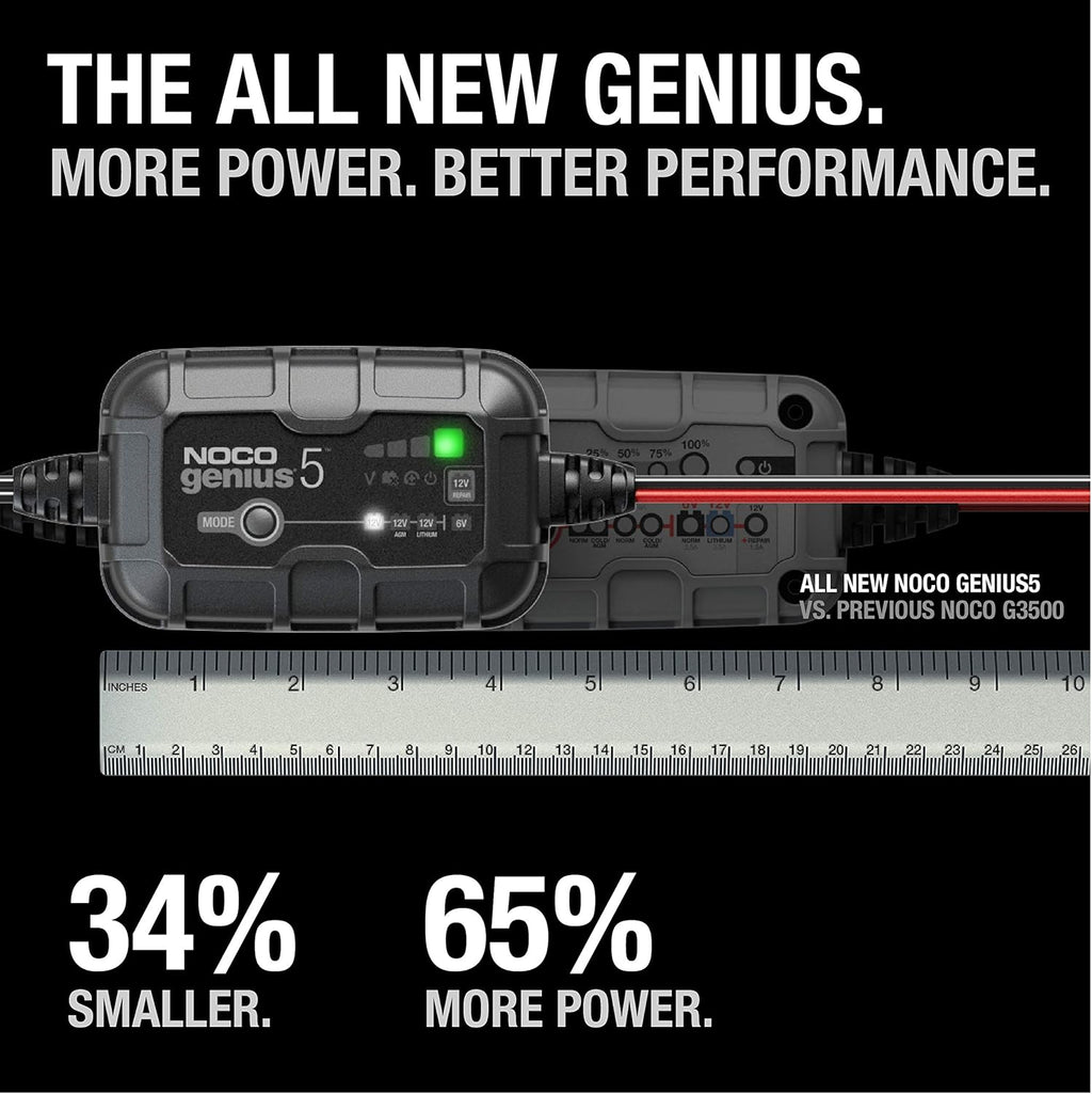 NOCO GENIUS5: 5A 6V/12V Smart Battery Charger – Automatic Maintainer, Trickle Charger & Desulfator with Overcharge Protection & Temperature Compensation – For Lead-Acid & Lithium Batteries