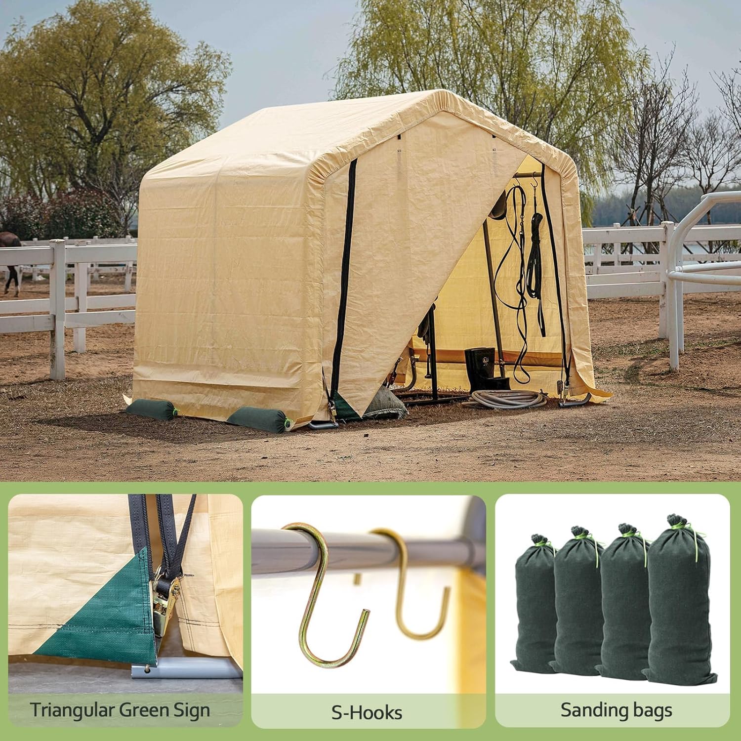 6x6 ft Heavy Duty Outdoor Storage Shed with Roll-up Zipper Door S-Hooks and Sandbags, Waterproof and UV Resistant Portable Garage Carport, Motorcycle Bike ATV Tent Shed, Yellow