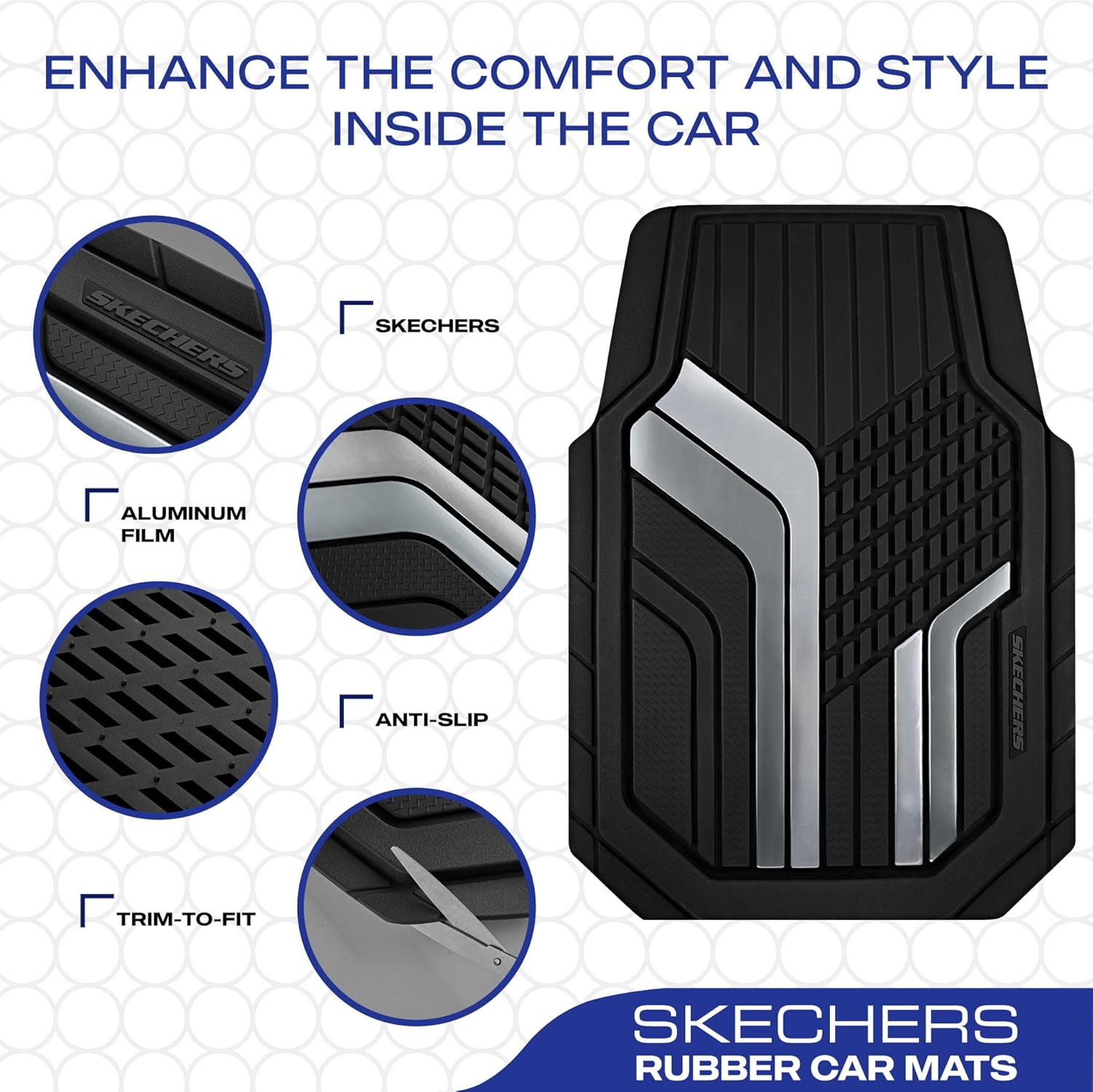 Skechers Heavy Duty Rubber Car Floor Mats,Dual Color Design Floor Mats,All Weather Car Mats,Waterproof Trim To Fit Universal Floor Liner Car Accessories,Automotive Floor Mats For Cars Trucks Suvs,Gery