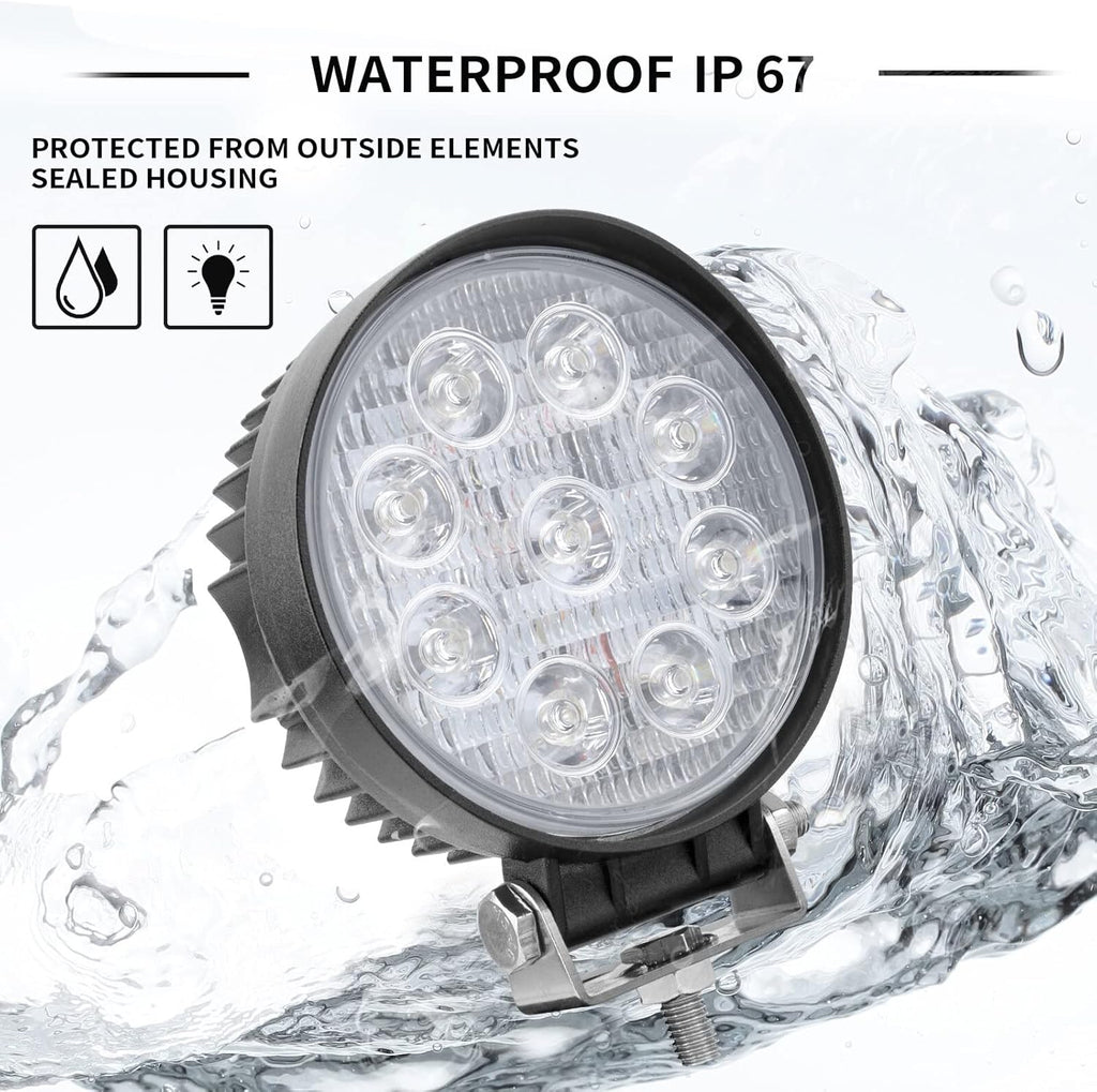 27W Spot Amber Yellow Round Work LED Light Fog Offroad Off Road Lights Driving Lamp Waterproof for Hunting Pickup UTV Truck Car Boat SUV Boat 4WD ATV 12V 24V 4x4 Tractor Motorcycle（2pcs）