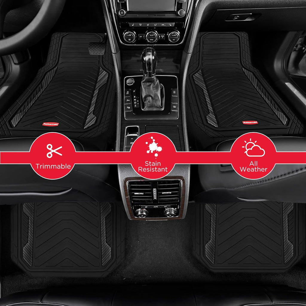 Rubbermaid Car Floor Mat, Heavy Duty All-Weather Car Mats Full Set with Dual-Tone Black Aluminum Inserts – Universal Fit, Anti-Slip Backing, Trim-to-Fit for Most SUV, Sedan, Van