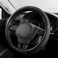 PIC AUTO Steering Wheel Cover, Black Piping Leather, Sports Carbon Fiber and Super Breathable Leather, Universal 14.5-15.5 Inch Anti-Slip Steering Wheels Accessories for Men & Women