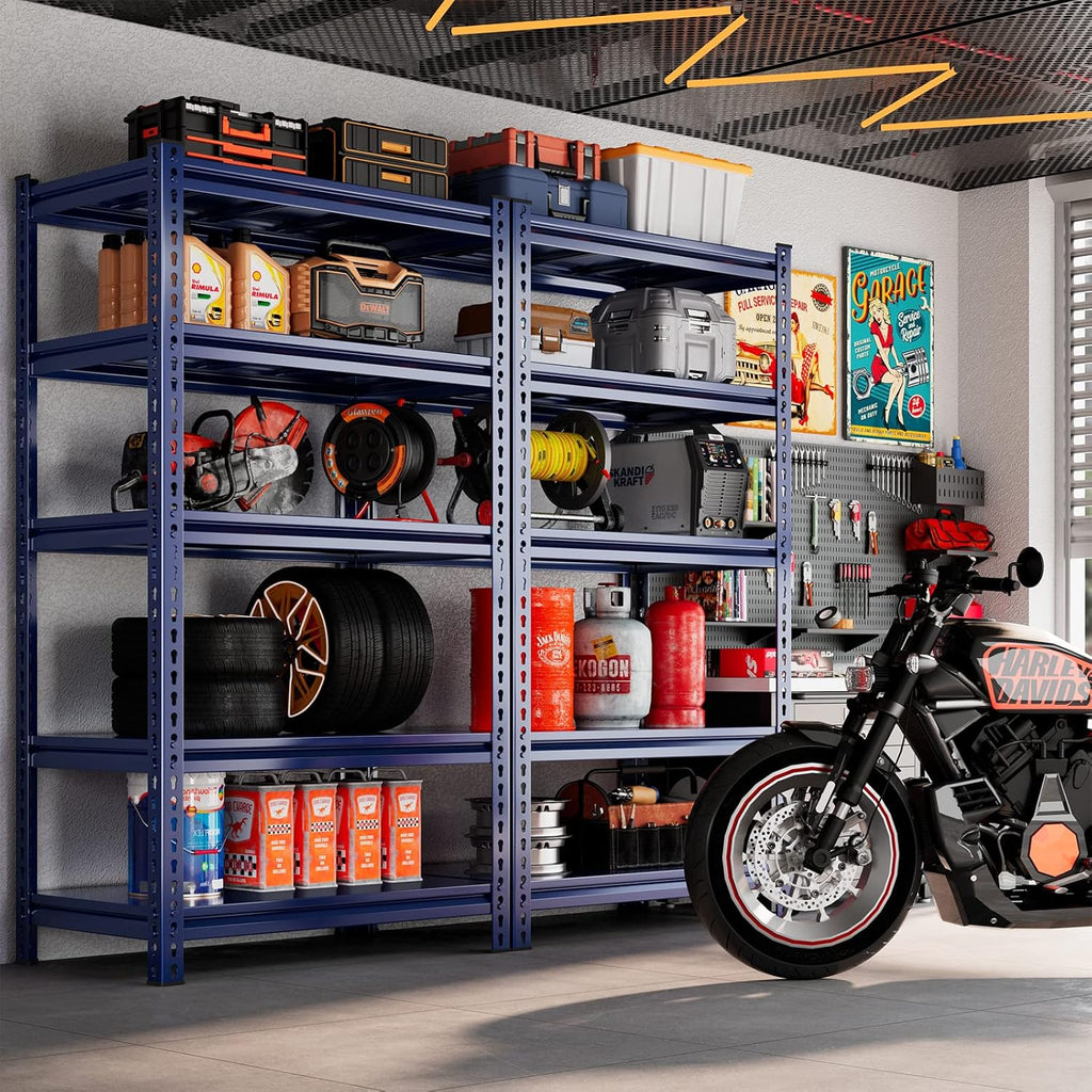REIBII Garage Shelving 2000 LBS Storage Shelves Heavy Duty Metal Shelving Unit Shelf for Pantry Closet,Kitchen,Commercial,Warehouse,32" W x 17" D x 72" H,Blue