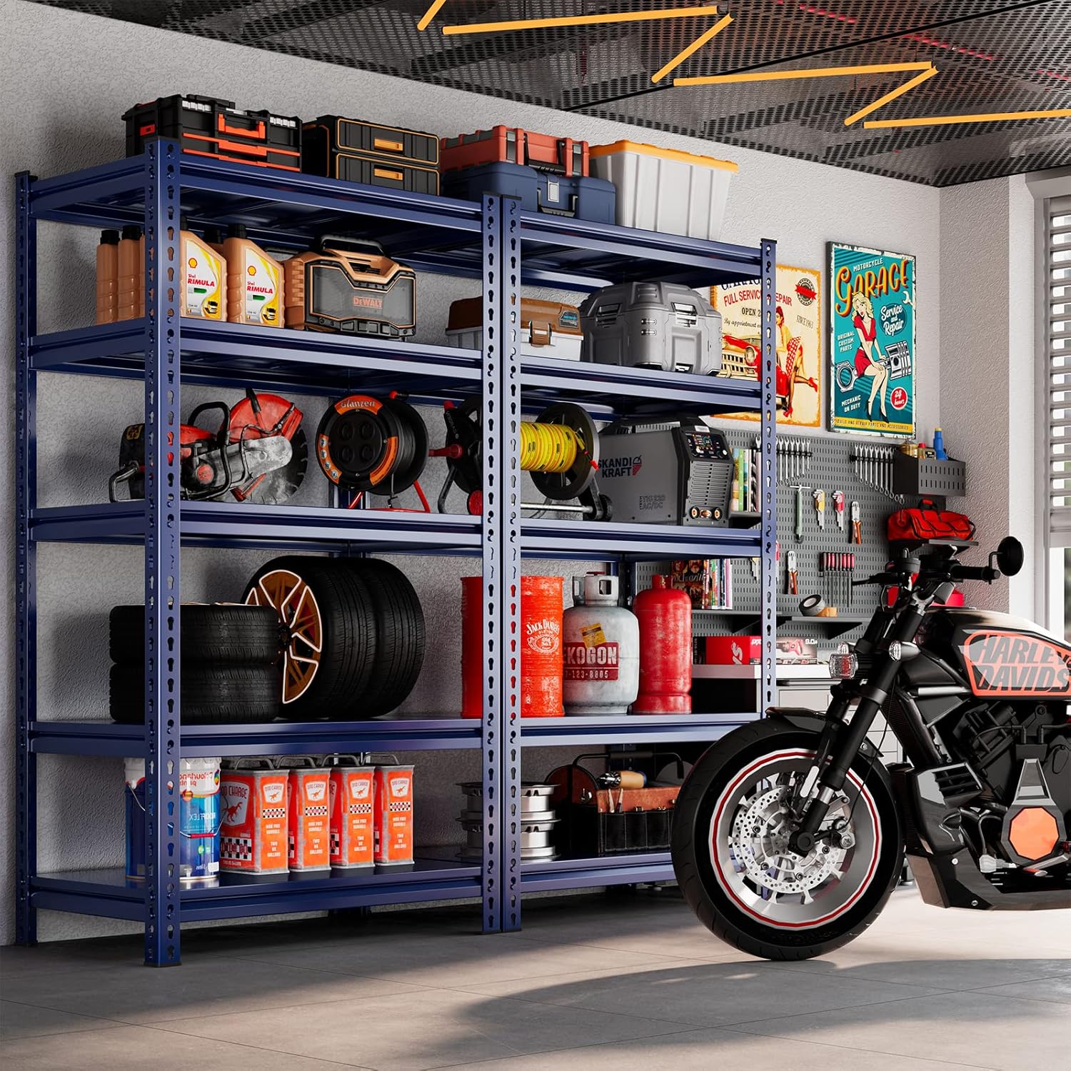 REIBII Garage Shelving 2000 LBS Storage Shelves Heavy Duty Metal Shelving Unit Shelf for Pantry Closet,Kitchen,Commercial,Warehouse,32" W x 17" D x 72" H,Blue