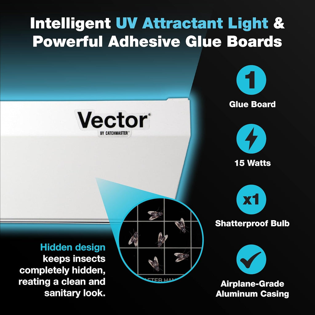 Catchmaster Vector Optima Light Trap, UV Light Fly Traps for Home, Gnat Traps for House Indoor, Shatterproof Bulbs, UV Lamp Insect Killer, Bug Catcher for Kitchen, Garage, & Warehouse - White