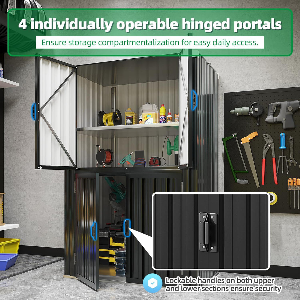 AECOJOY Outdoor Storage Cabinet Waterproof with Shelves, Dark Grey Lockable Vertical Outdoor Cabineyt, Large Storage Shed Tall Weatherproof Outdoor Cabinets Garden Sheds & Outdoor Storage Clearance