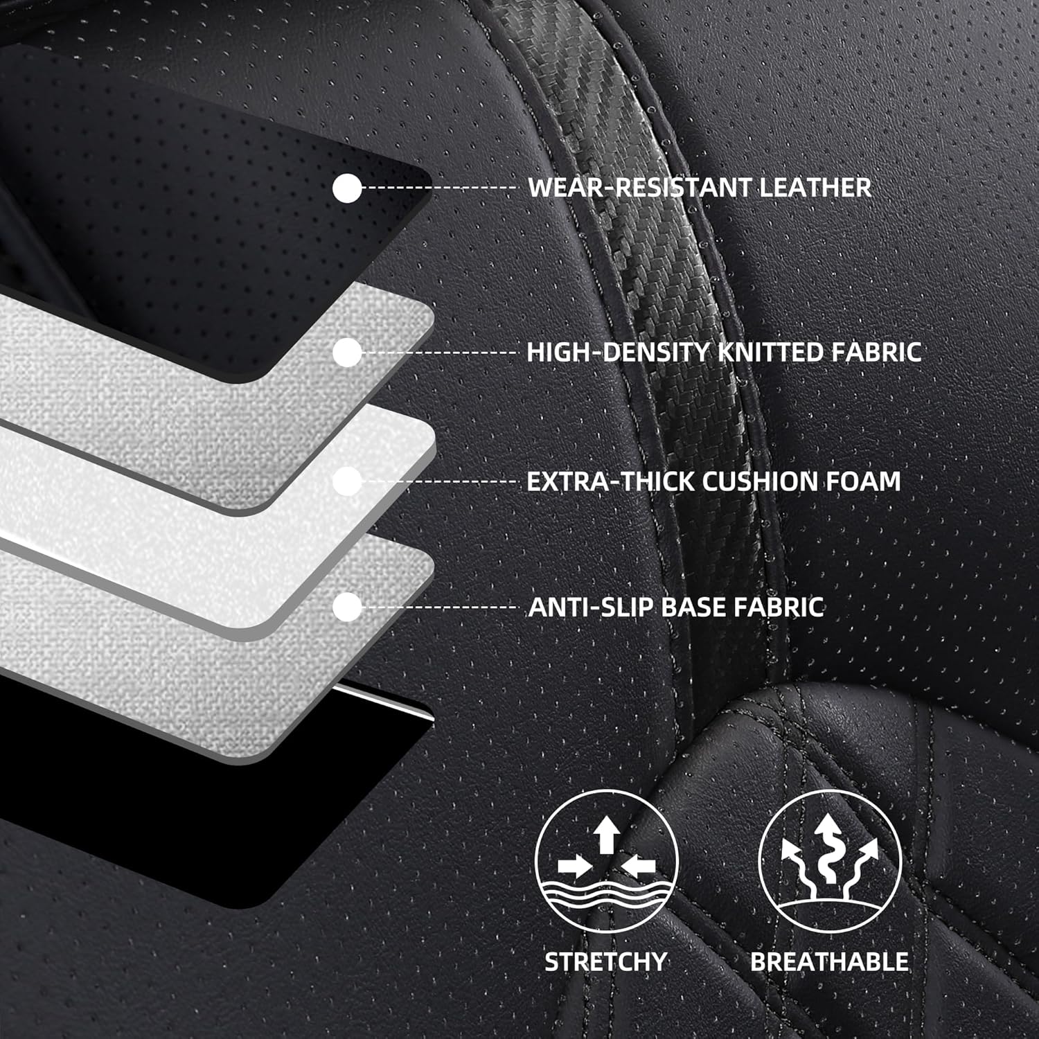 Custom Fit Camry Seat Covers for 2018-2024 Toyota Camry Hybrid LE,SE Full Coverage Waterproof Breathable Leather Car Seat Covers Full Set (Black)