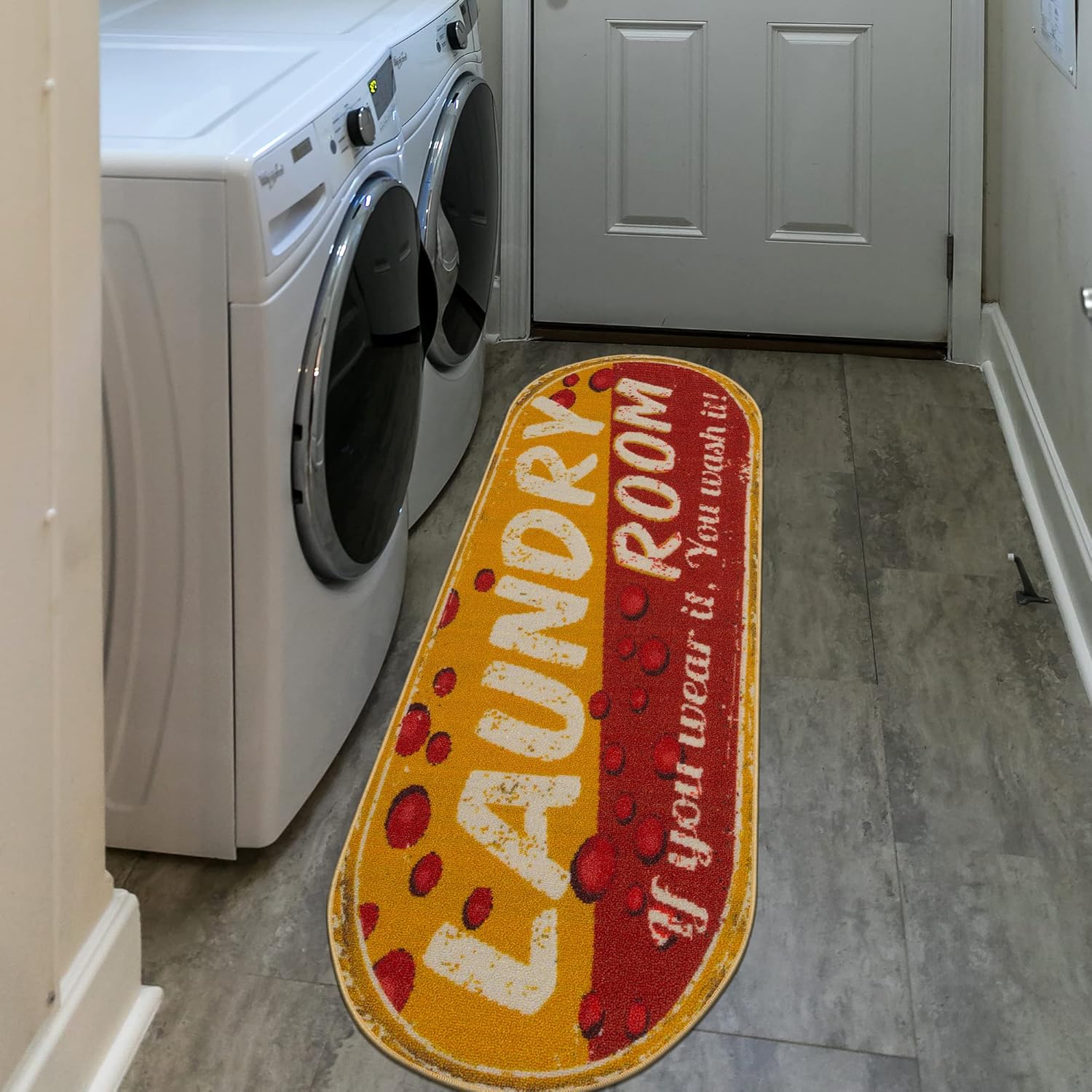 Ottomanson 20" x 59" Oval Laundry Room Rug - Non-Slip Mat for Laundry & Mudroom - Durable, Stain-Resistant, and Easy to Clean - Perfect for High-Traffic Areas - Runner Rug for Entryway, Yellow/Red