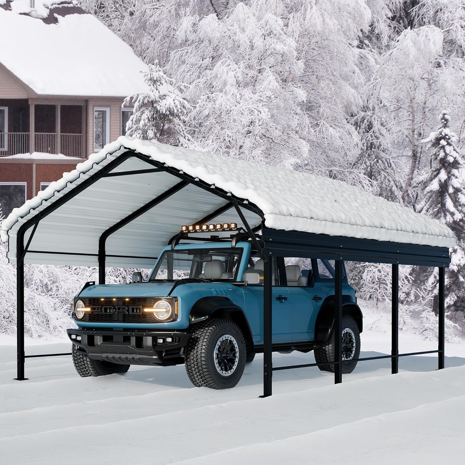 Walsunny Metal Carport 12x15 FT Heavy Duty Carport Canopy with Enhanced Base, Outdoor Car Shelter with Galvanized Steel Roof and Frame Garage for Truck, SUV, Boat, Gray
