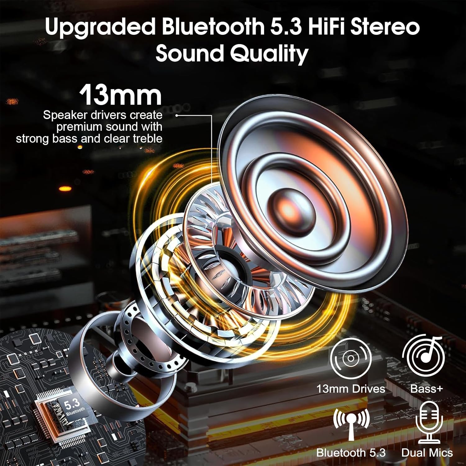 Bluetooth Headset V5.3, Wireless Earpiece with Dual ENC Noise Canceling Mic, 120H Hand-Free Talk Single-Ear Bluetooth Earpiece with LED Display, IP7 Waterproof Headphones for Trucker, Dark Blue