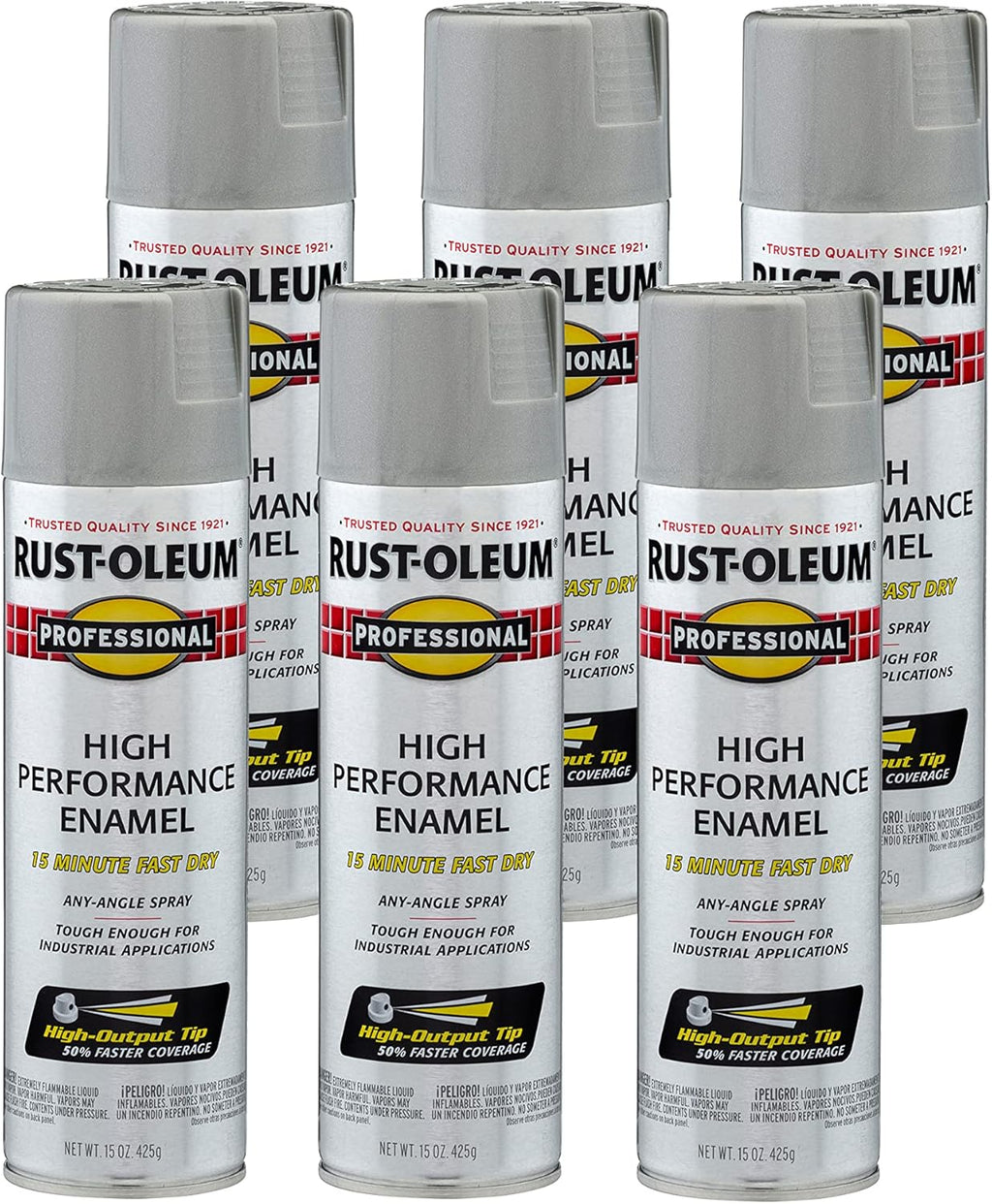 Rust-Oleum 7581838-6PK Professional High Performance Enamel Spray Paint, 15 oz, Gloss Light Machine Gray, 6 Pack