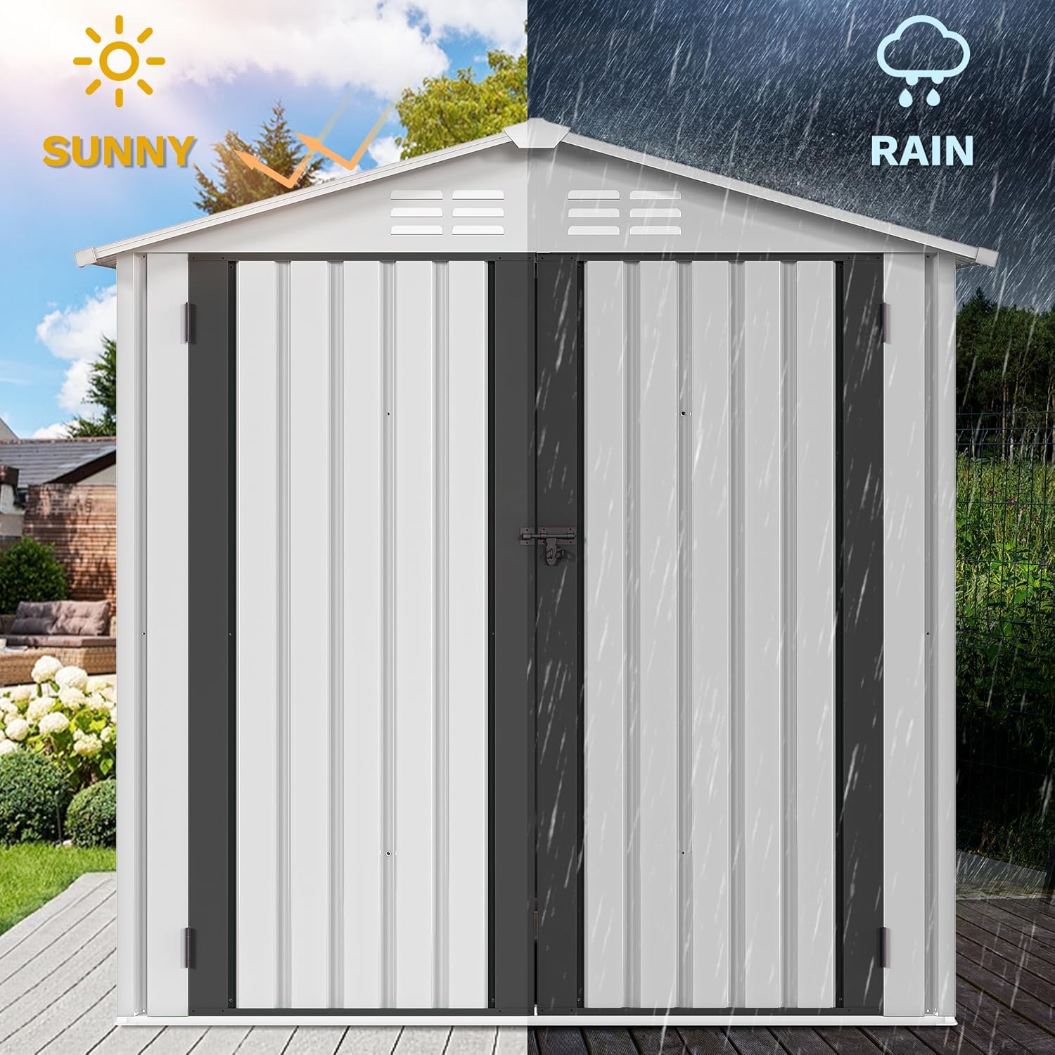 DWVO 6x4ft Storage Shed for Outdoors, Metal Sturdy Weatherproof Tool Locker with Secure Door and Ventilation for Equipment, Mowers, Bikes, Outdoor Spaces, White