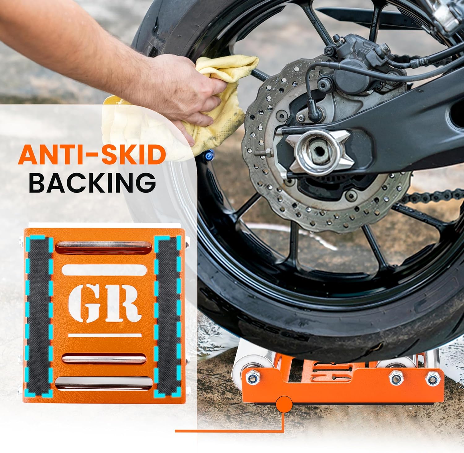 Grand Pitstop Motorcycle Wheel Cleaning Stand - Paddock Stand Replacement - Wheel Roller Stand for tire Cleaning & Chain Lubrication - GRoller Medium (Bikes < 485 lb & Tyre Width <180 mm)