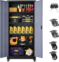 75" Tall Metal Storage Cabinet with Wheels,Rolling Garage Storage Cabinet with Lock,Gray Metal Cabinets with Wheels and Shelves,Tall Tool Cabinets on Wheel for Garage,Home,Office,Shop