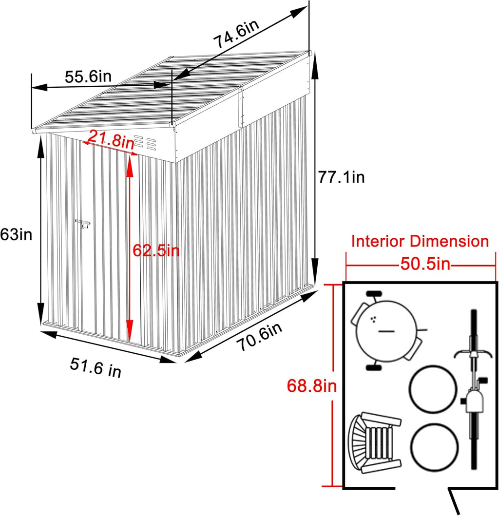 BlueWish 4'x6' Storage Shed, Lean-to Outdoor Storage Shed with Built in Vents, Metal Tool Shed Small Shed Kit with Galvanized Sloping Roof, Sheds & Outdoor Storage for Tool Storage